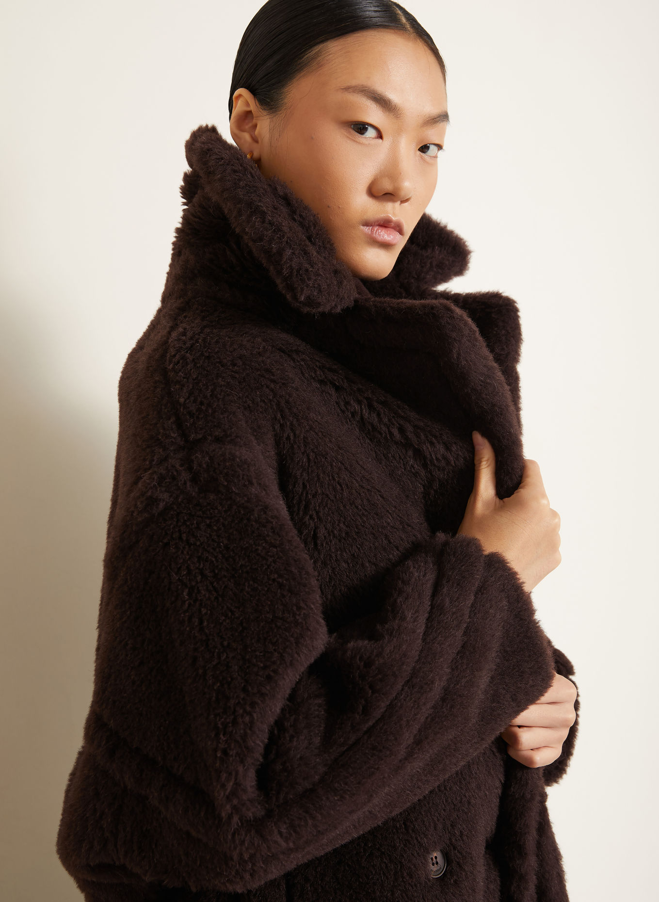Max Mara TEDGIRL Teddy Fur Coat with Alpaca: DARK BROWN