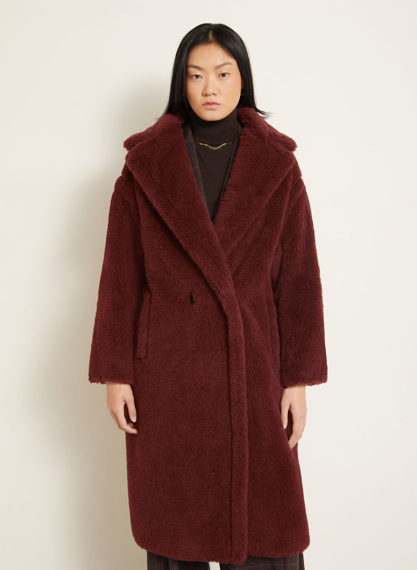 Max Mara Teddypälsrock TEDGIRL med alpacka: MÖRKRÖD