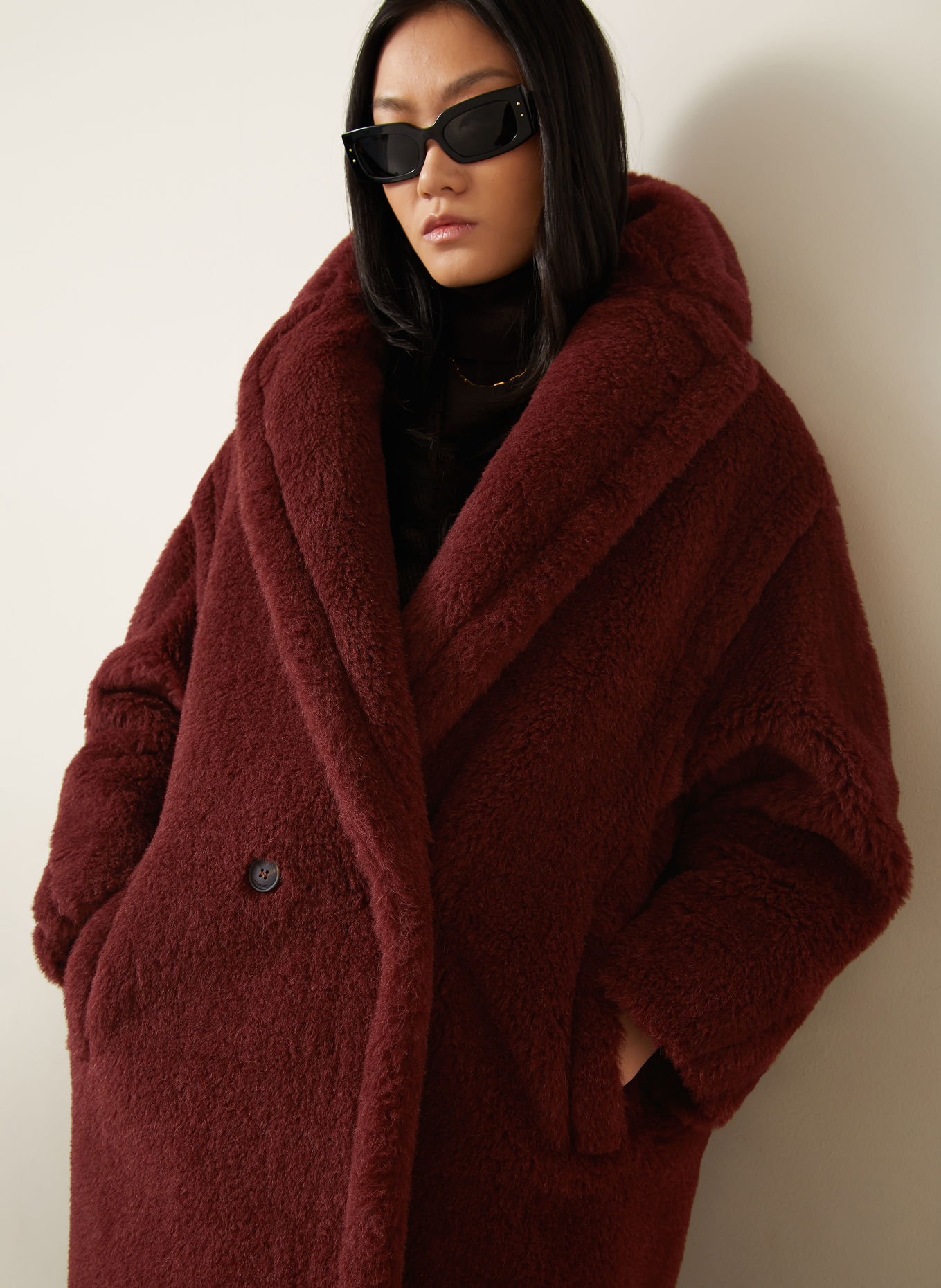 Max Mara Teddypälsrock TEDGIRL med alpacka: MÖRKRÖD