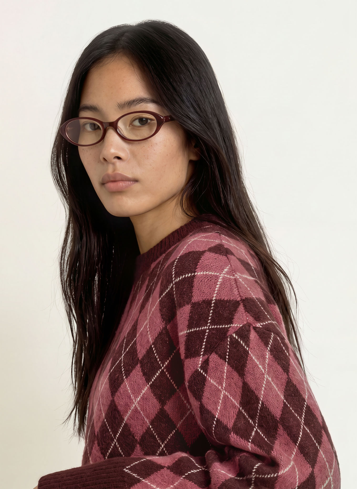 NEO NOIR Sweater: DARK RED / DUSKY PINK / WHITE