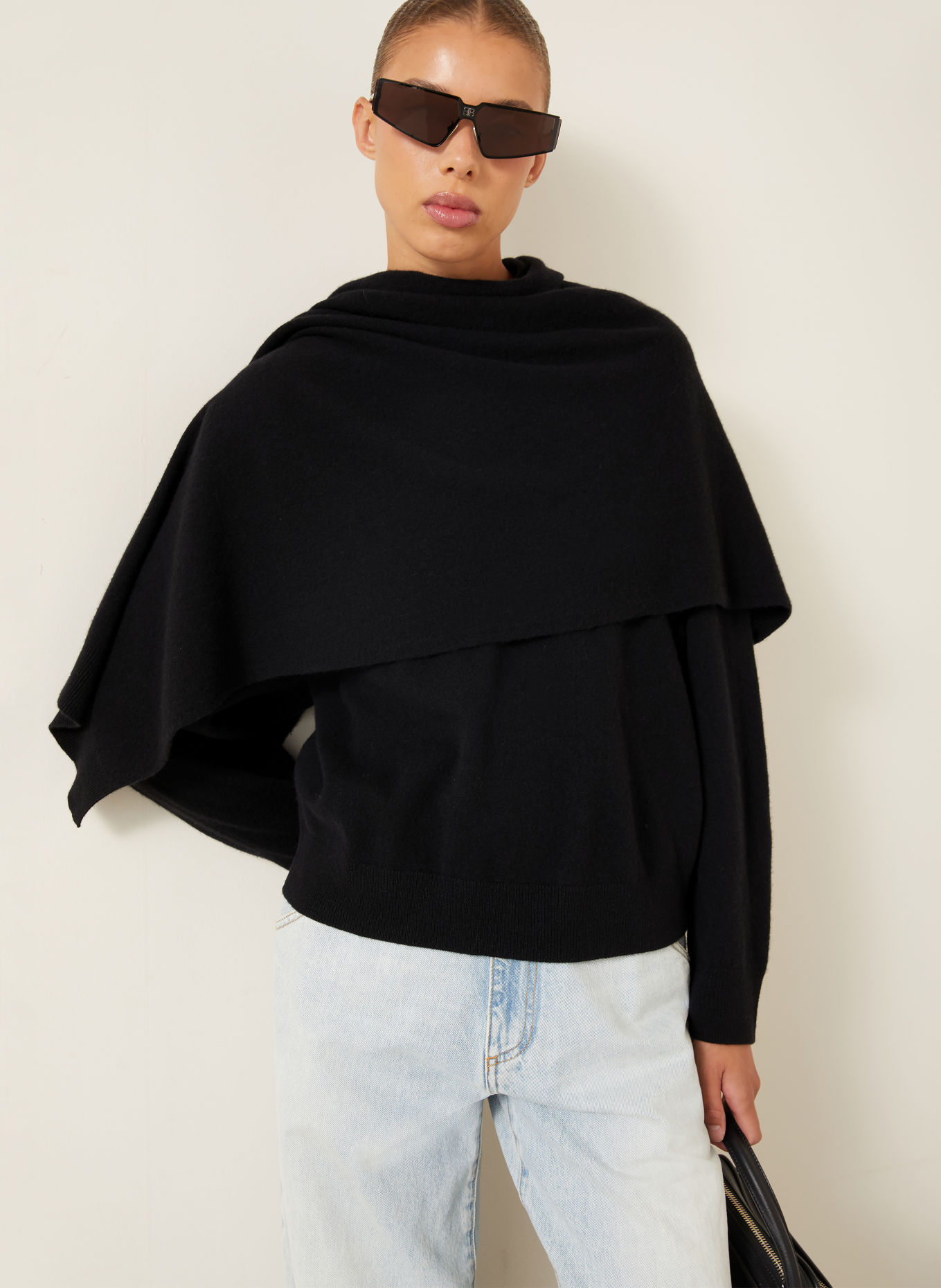 DARKPARK Pullover ADDISON mit Schal: SCHWARZ