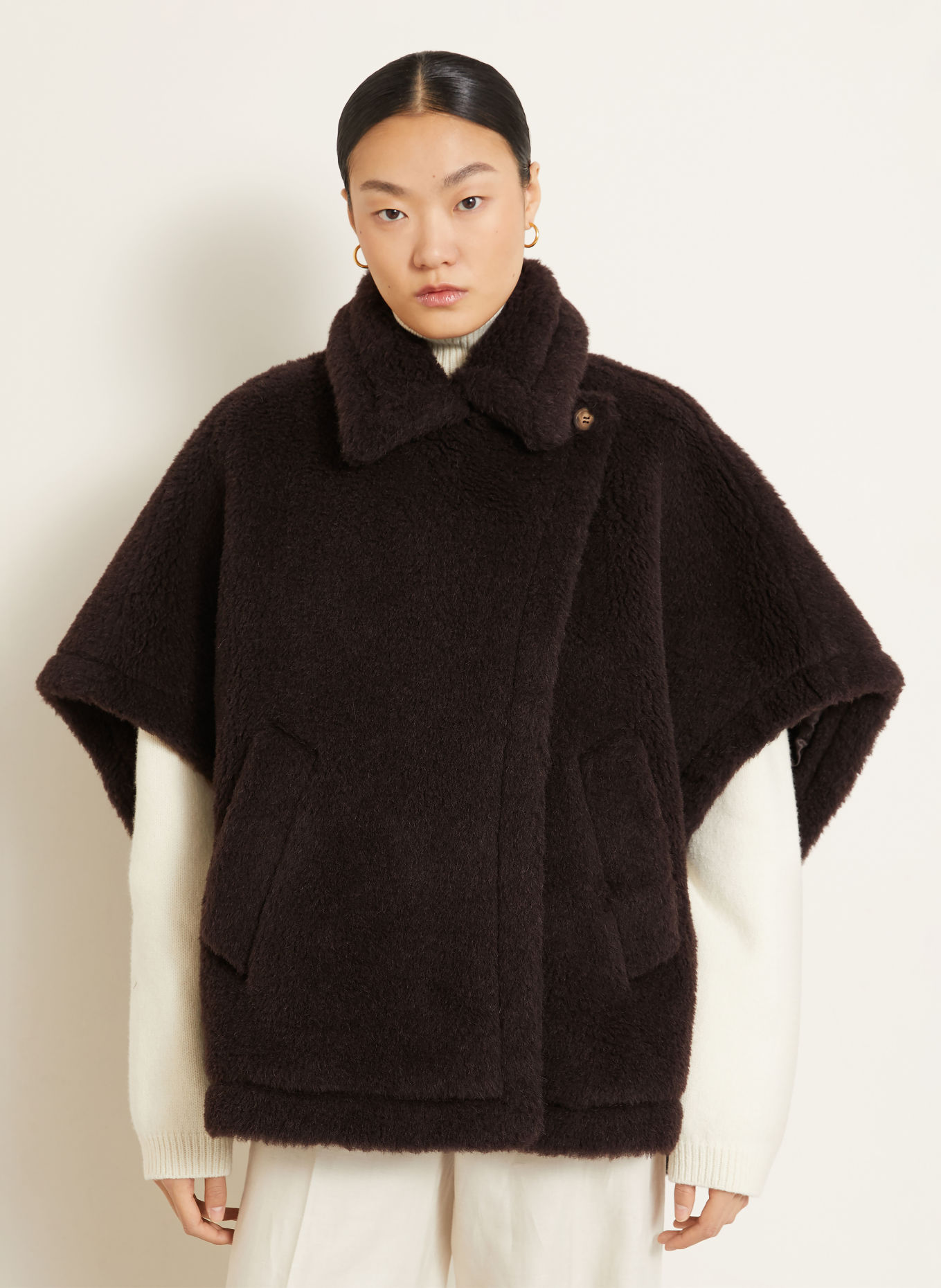 Max Mara Kunstfell-Cape TEBE1 mit Alpaka: DUNKELBRAUN