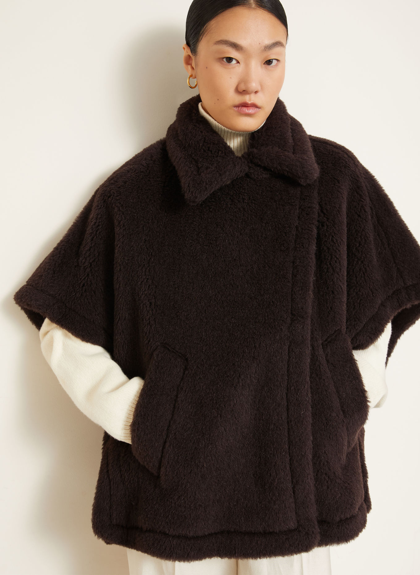 Max Mara Kunstfell-Cape TEBE1 mit Alpaka: DUNKELBRAUN