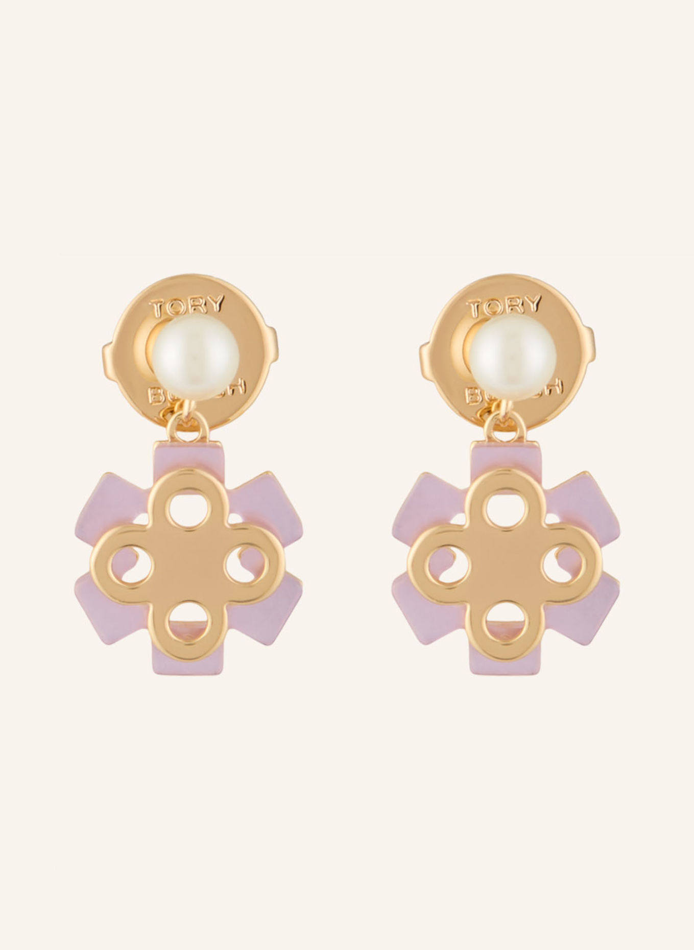 TORY BURCH Ohrstecker FORGET ME NOT: GOLD / HELLROSA / WEISS