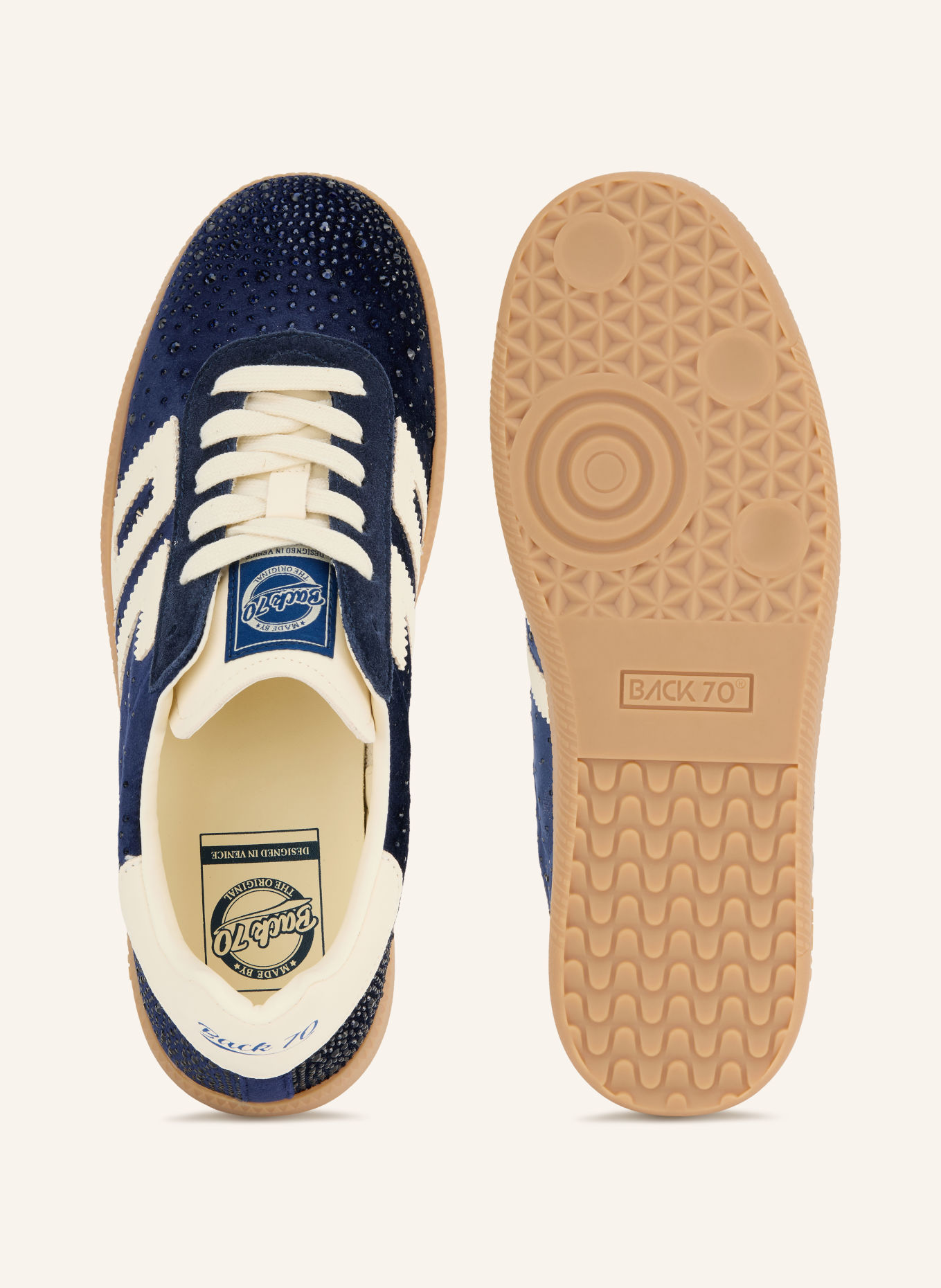 BACK 70 CLOUD Sneakers with Rhinestones: BLUE / WHITE