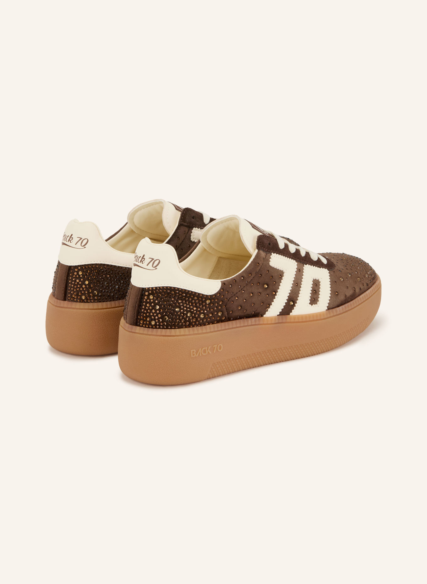 BACK 70 Sneaker mit Schmucksteinen: DUNKELBRAUN / WEISS