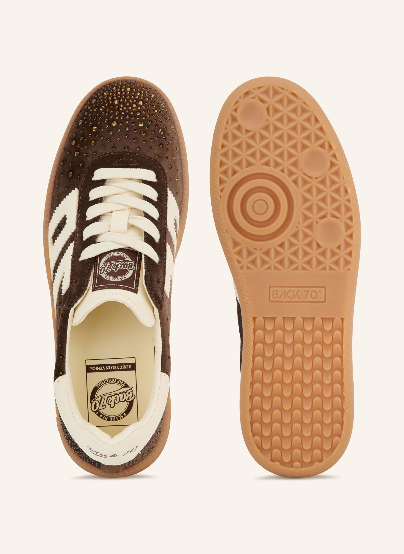 BACK 70 Sneaker mit Schmucksteinen: DUNKELBRAUN / WEISS