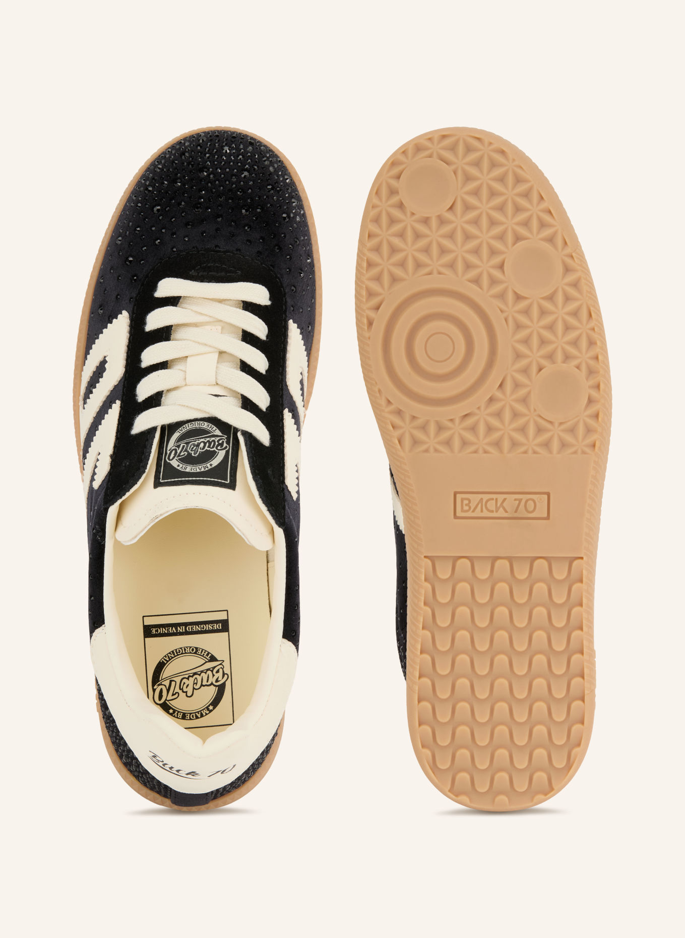 BACK 70 CLOUD Sneakers with Rhinestones: BLACK / WHITE