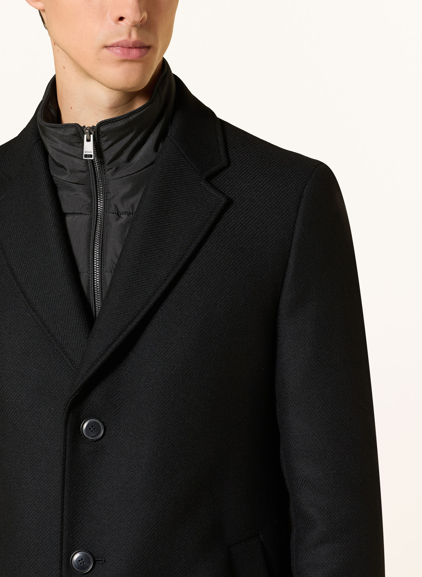 BOSS Wollmantel HYDE mit herausnehmbarer Blende: SCHWARZ