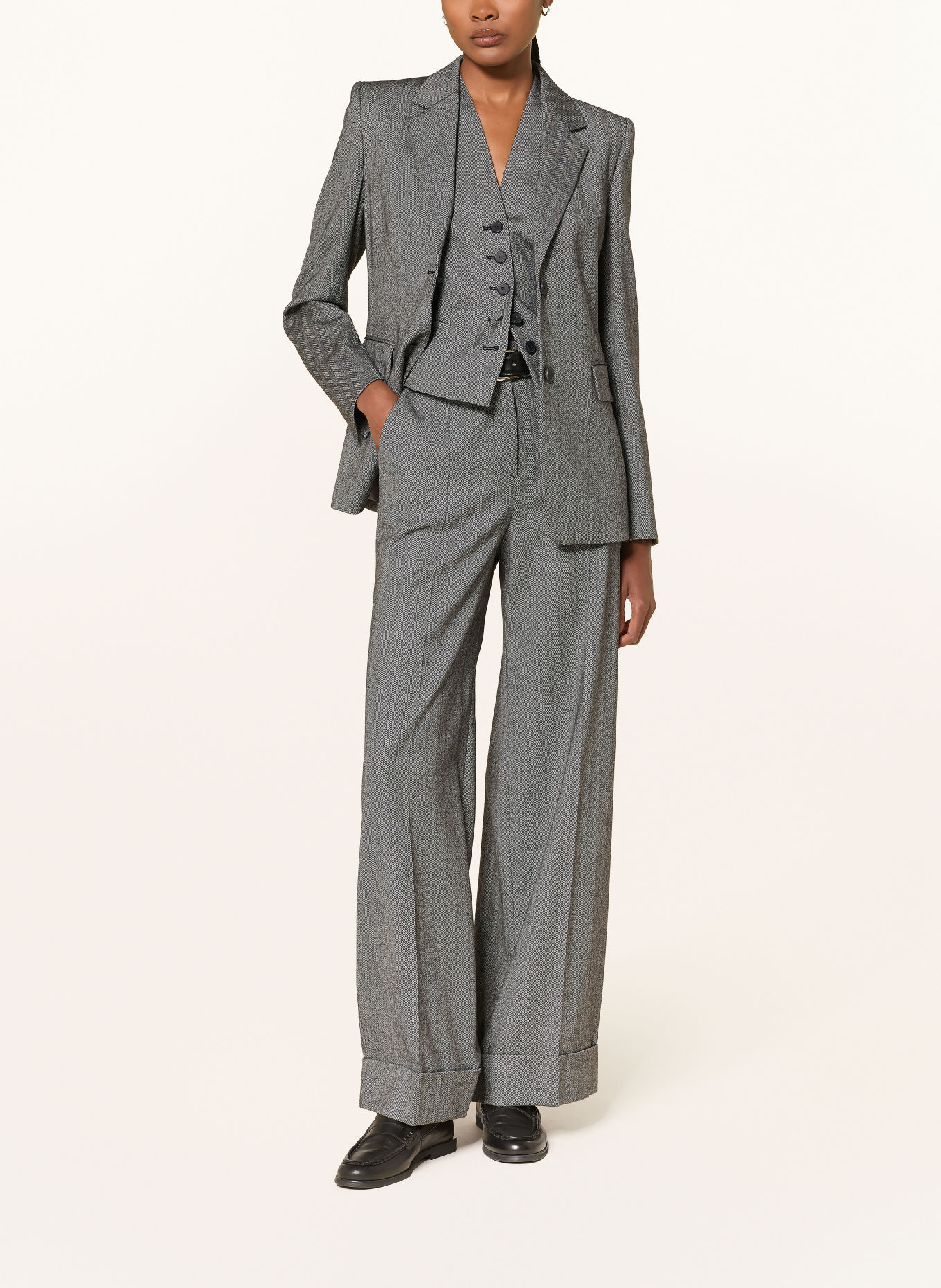 windsor. Pantalon palazzo: GRIS FONCÉ / BLANC