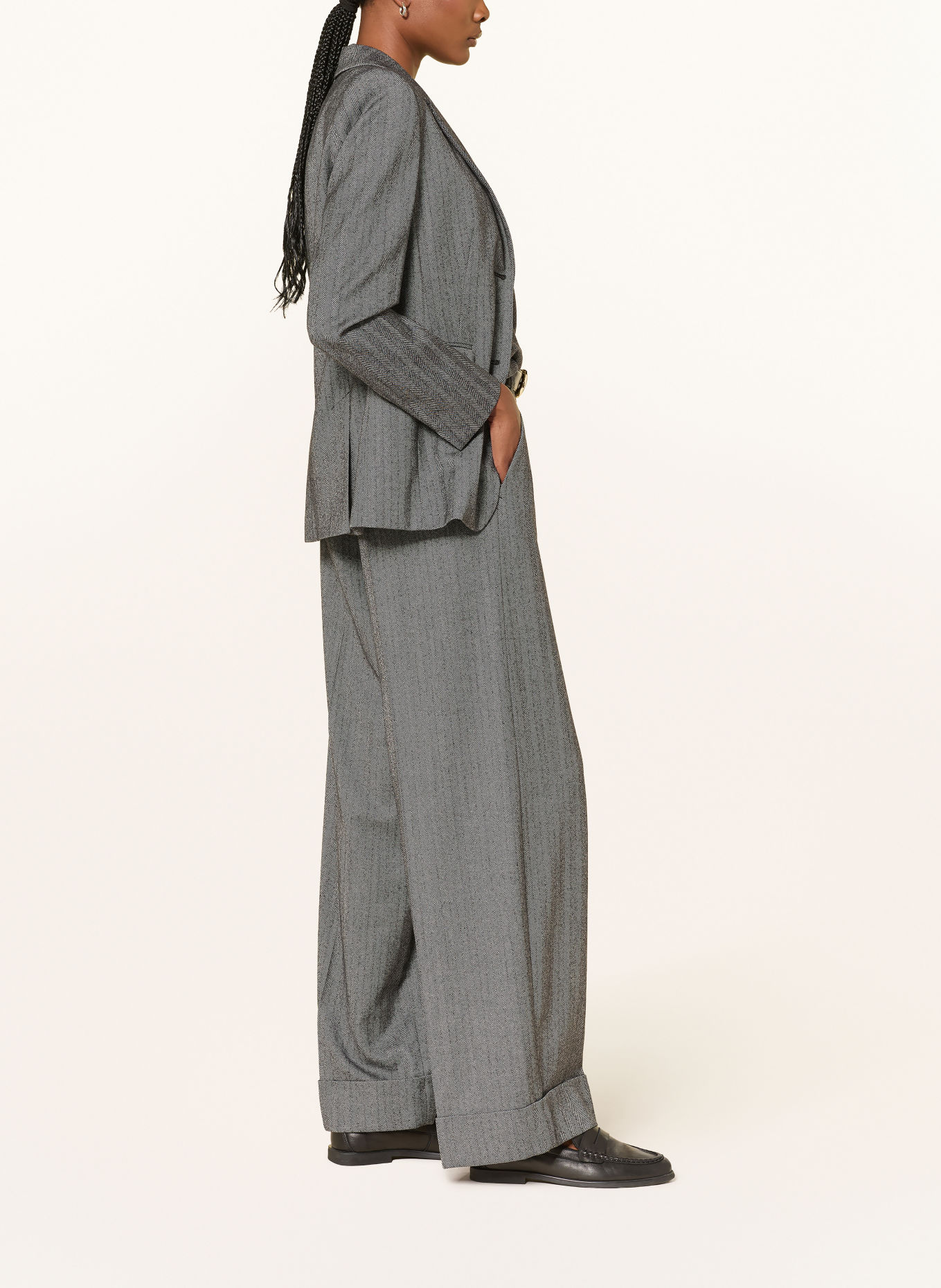windsor. Pantalon palazzo: GRIS FONCÉ / BLANC