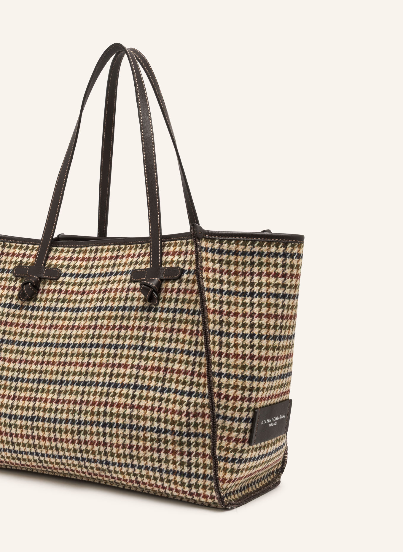 GIANNI CHIARINI Shoppers MARCELLA met Pouch: CRÈME / MARRON FONCÉ / KAKI