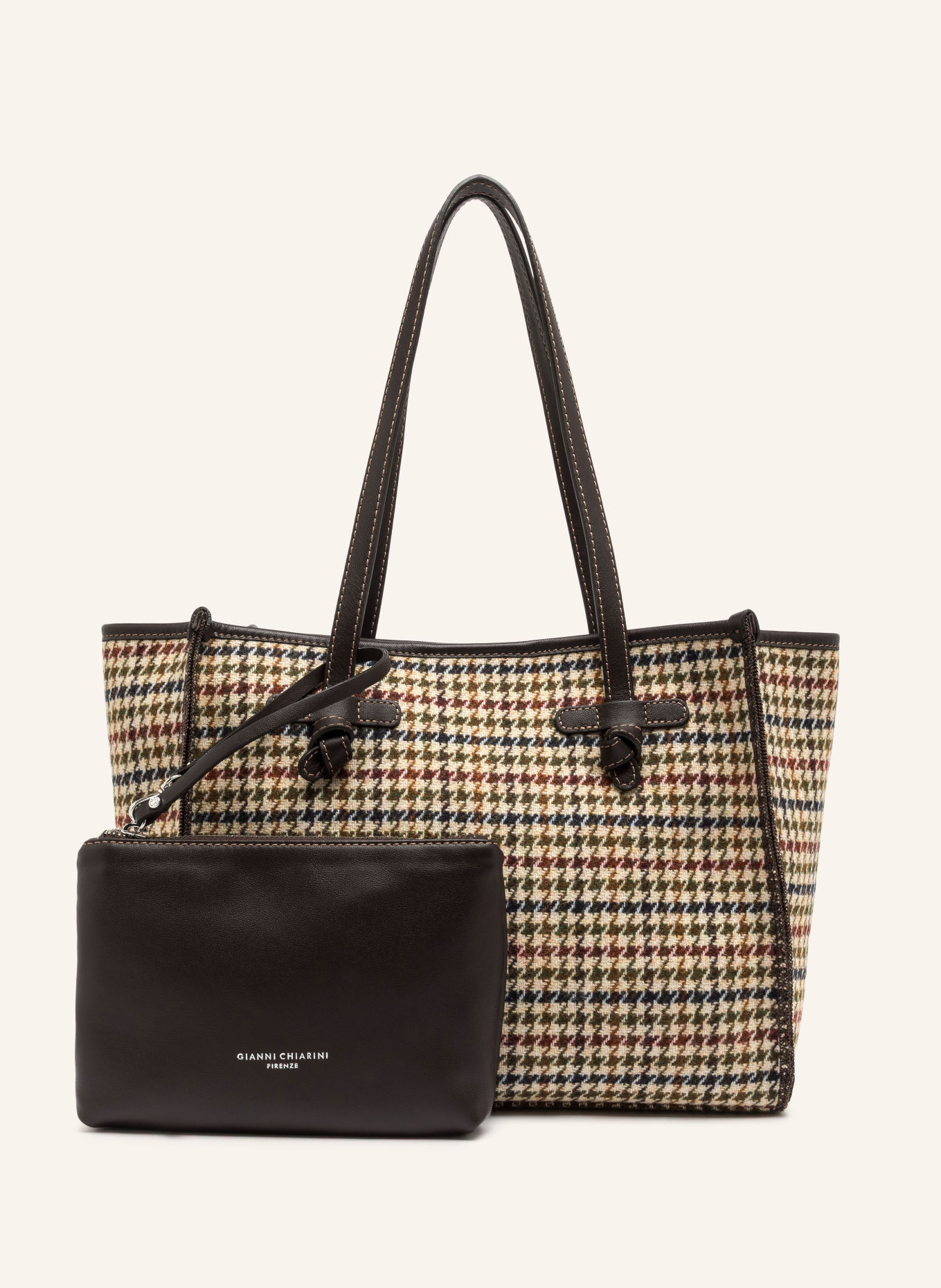 GIANNI CHIARINI Shopper MARCELLA LARGE mit Pouch: BEIGE / SILBER / DUNKELBRAUN