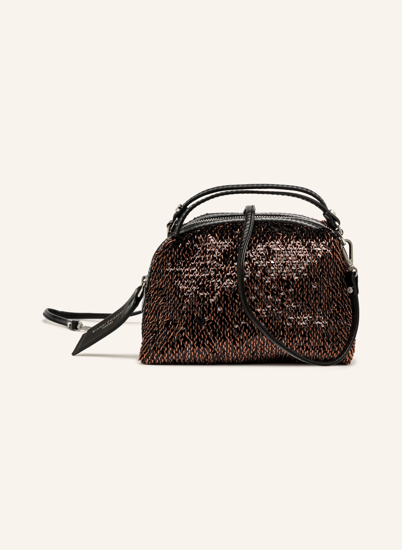 GIANNI CHIARINI Handtasche ALIFA SMALL mit Pailletten: DUNKELBRAUN / SILBER