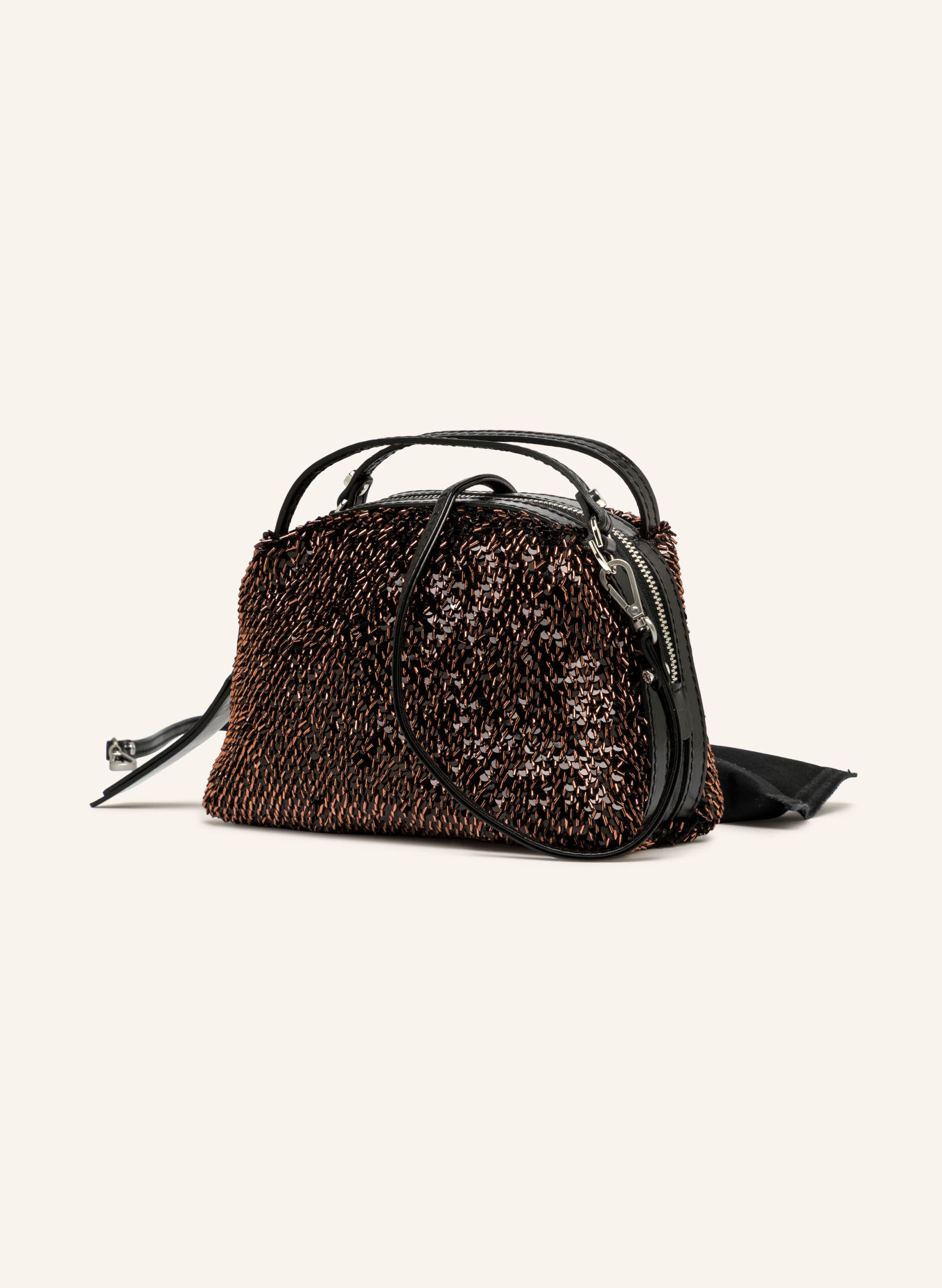 GIANNI CHIARINI Handtasche ALIFA SMALL mit Pailletten: DUNKELBRAUN / SILBER