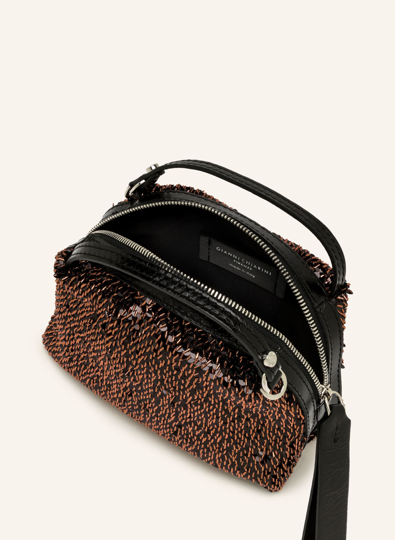 GIANNI CHIARINI Handtasche ALIFA SMALL mit Pailletten: DUNKELBRAUN / SILBER