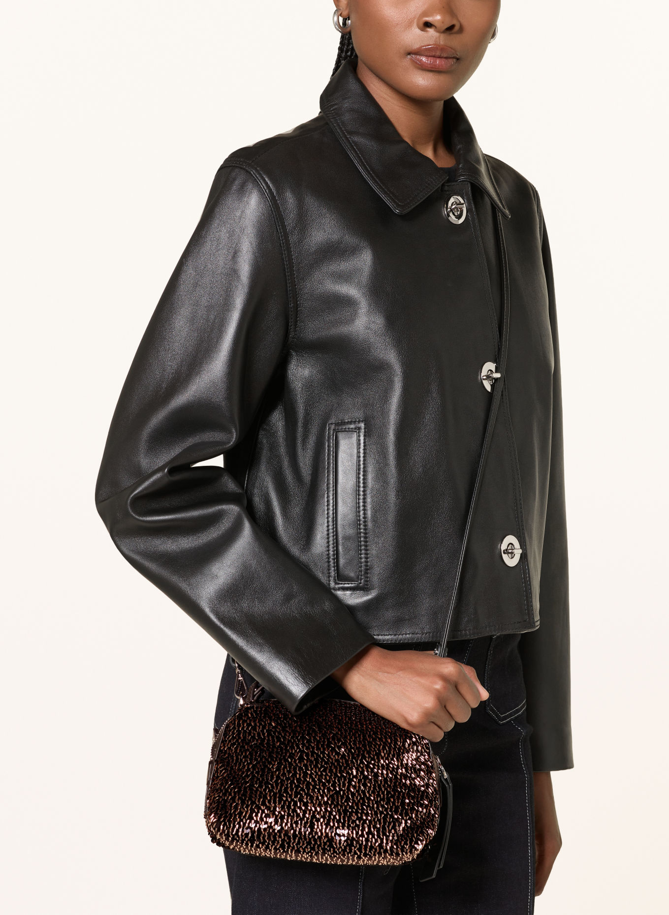 GIANNI CHIARINI ALIFA SMALL Handbag with Sequins: DARK BROWN / SILVER