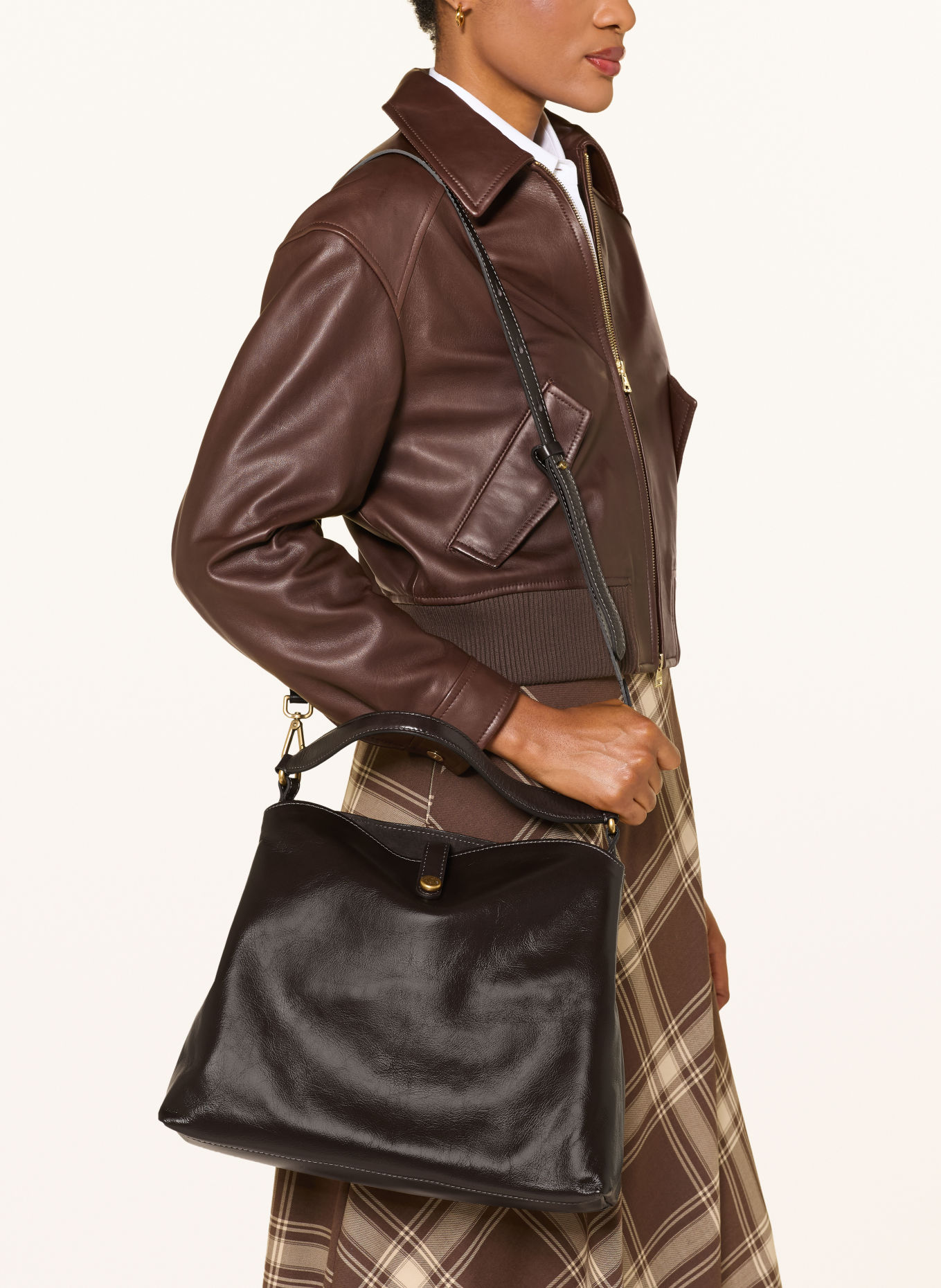 GIANNI CHIARINI FIONA MEDIUM Bucket bag: DARK BROWN / GOLD