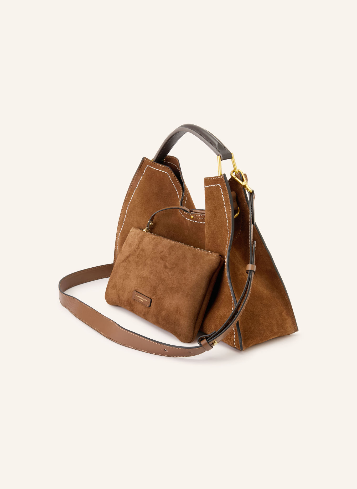 GIANNI CHIARINI AURORA MEDIUM Handbag with Pouch: BROWN / GOLD