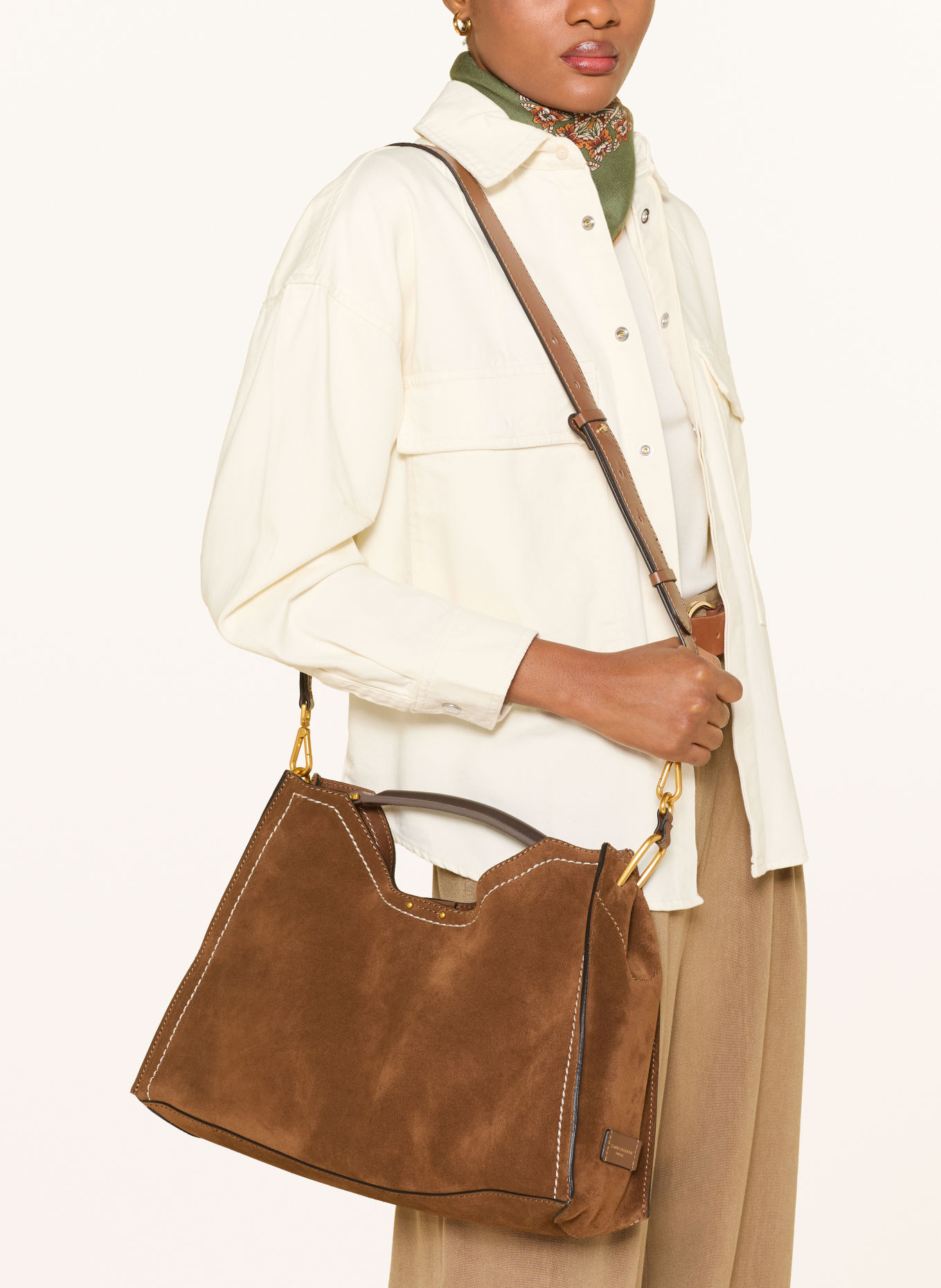 GIANNI CHIARINI AURORA MEDIUM Handbag with Pouch: BROWN / GOLD