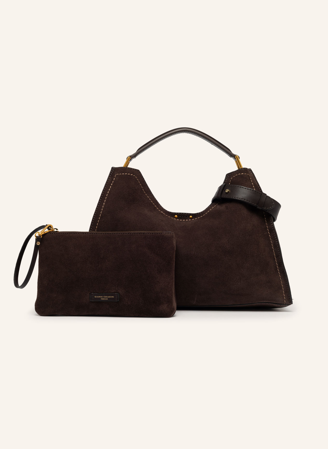 GIANNI CHIARINI Geantă de mână AURORA MEDIUM cu pungă: MARO ÎNCHIS / AUR