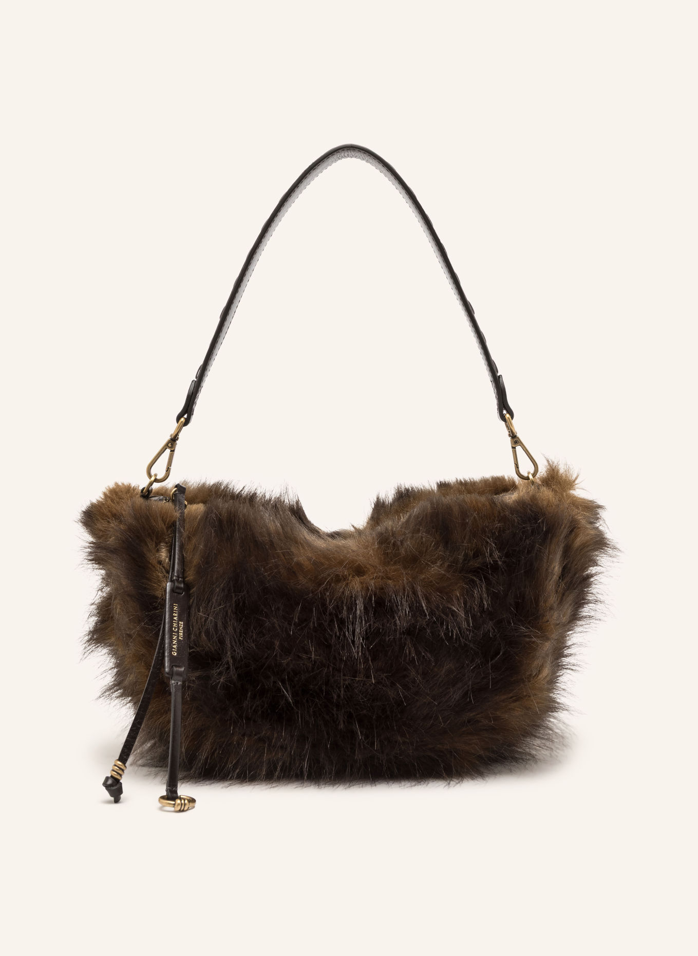 GIANNI CHIARINI Schoudertas CLEO SMALL van kunstbont: MARRON FONCÉ / ZILVER