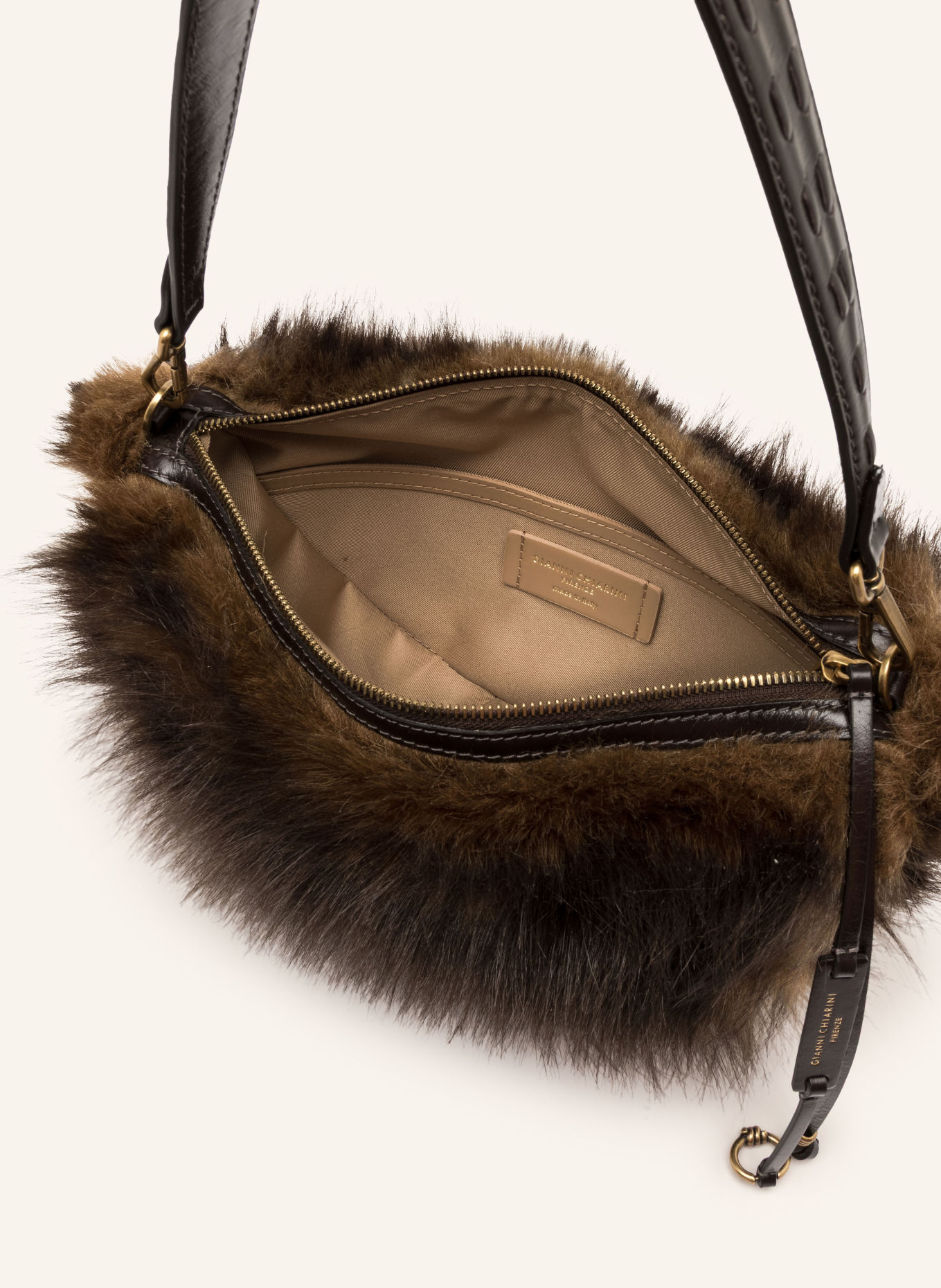 GIANNI CHIARINI Schoudertas CLEO SMALL van kunstbont: MARRON FONCÉ / ZILVER