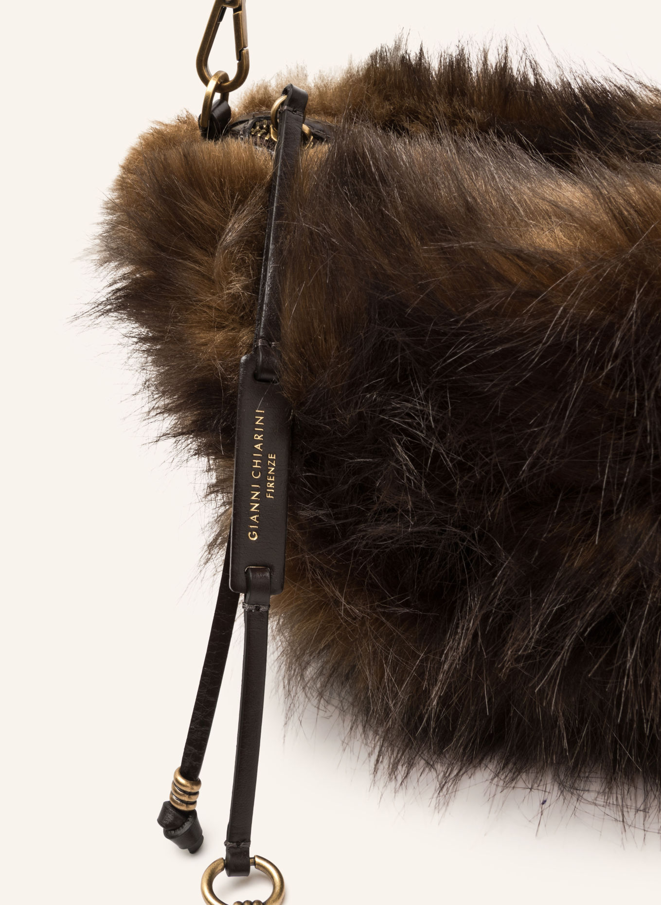 GIANNI CHIARINI Schoudertas CLEO SMALL van kunstbont: MARRON FONCÉ / ZILVER
