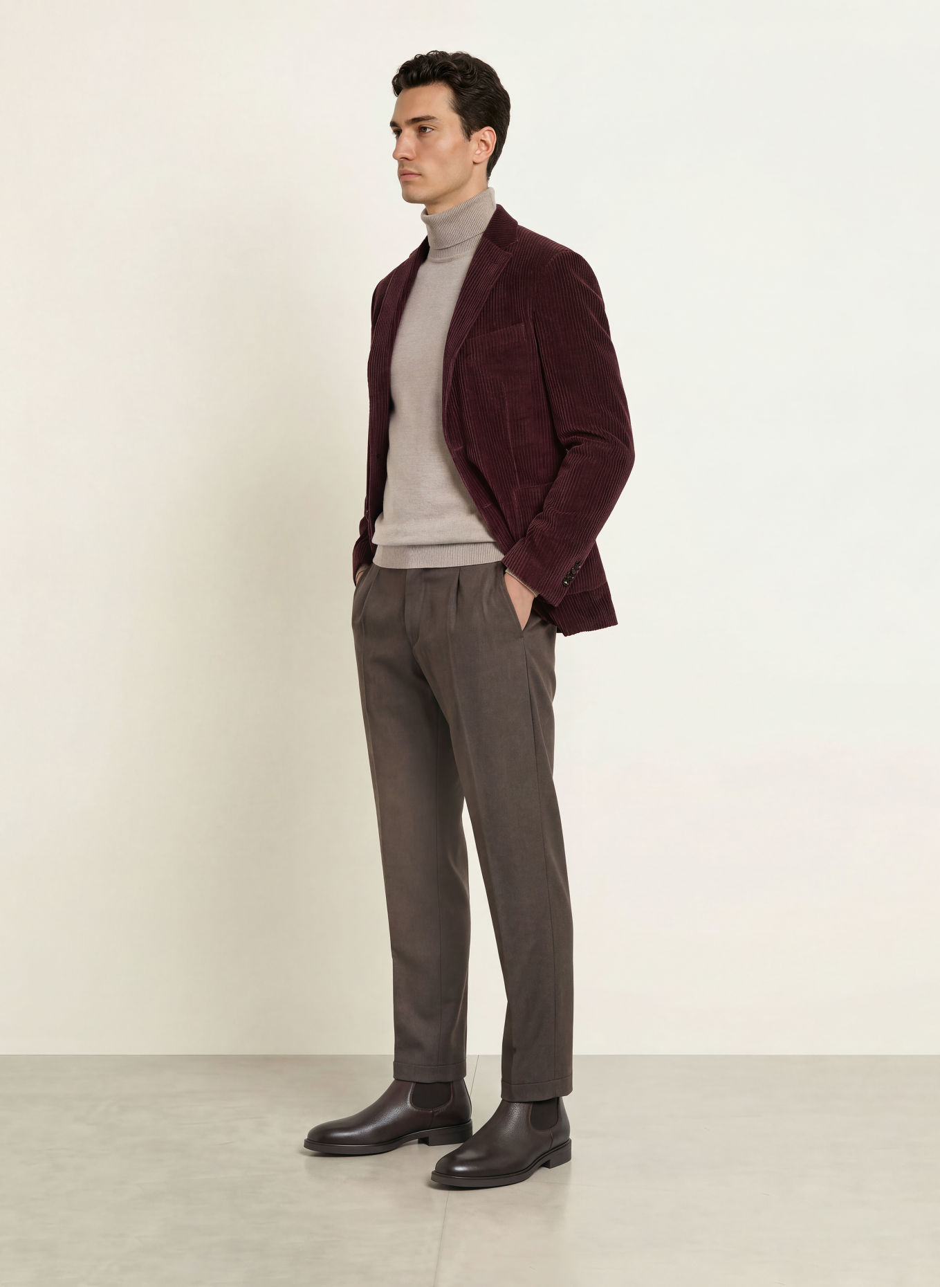 CINQUE Corduroy colbert CIBENITO Relaxed Fit: DONKERPAARS