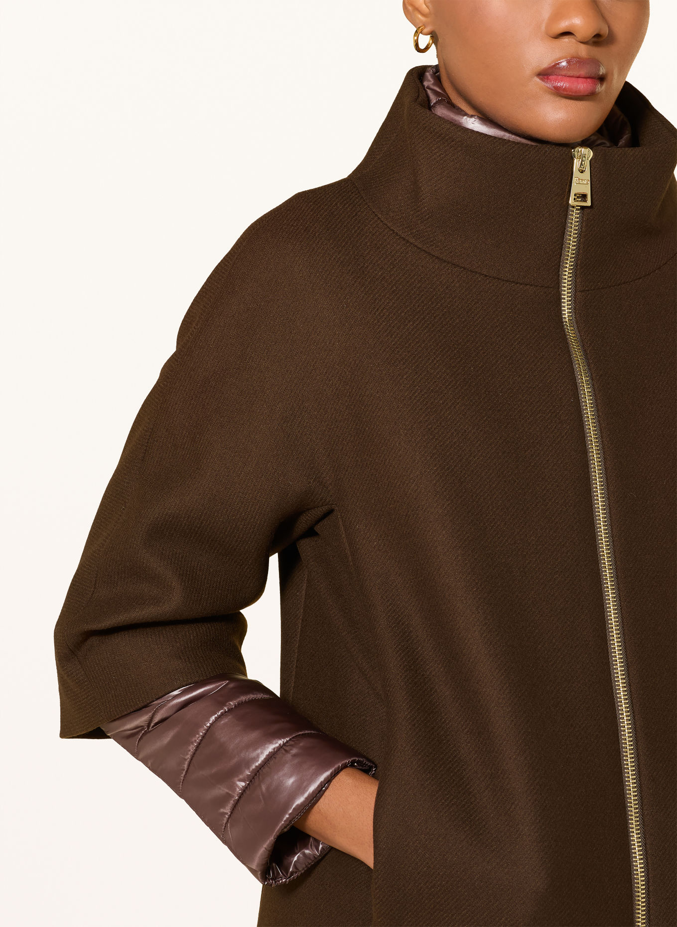 HERNO Mantel van gemengde materialen: MARRON FONCÉ / BRUIN