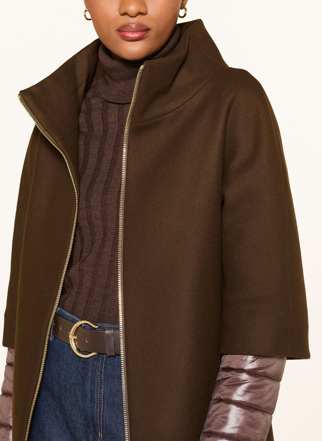 HERNO Mantel van gemengde materialen: MARRON FONCÉ / BRUIN