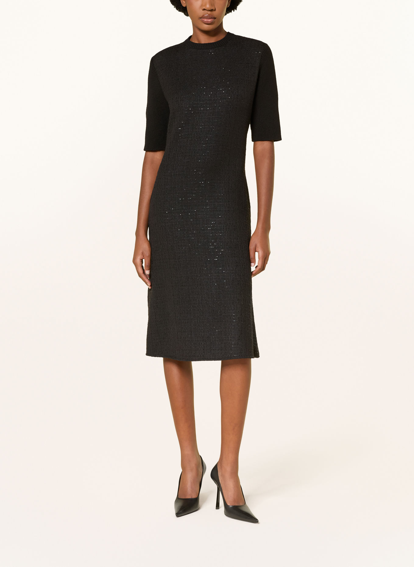 FABIANA FILIPPI Tweed dress in a mix of fabrics with sequins: BLACK
