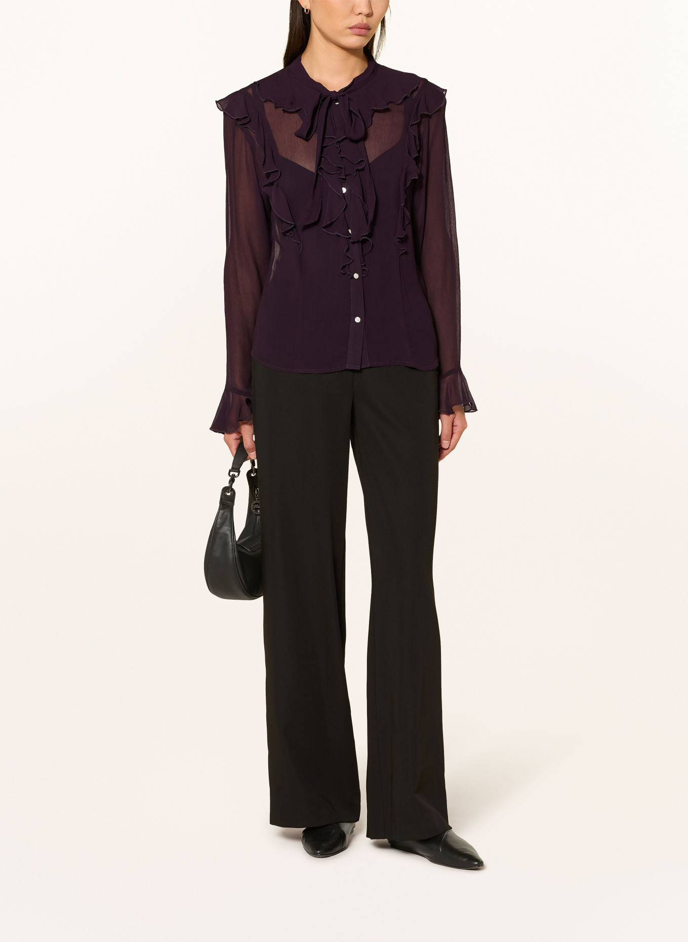 darling harbour Tie-neck blouse with ruffles: BLUEBERRY