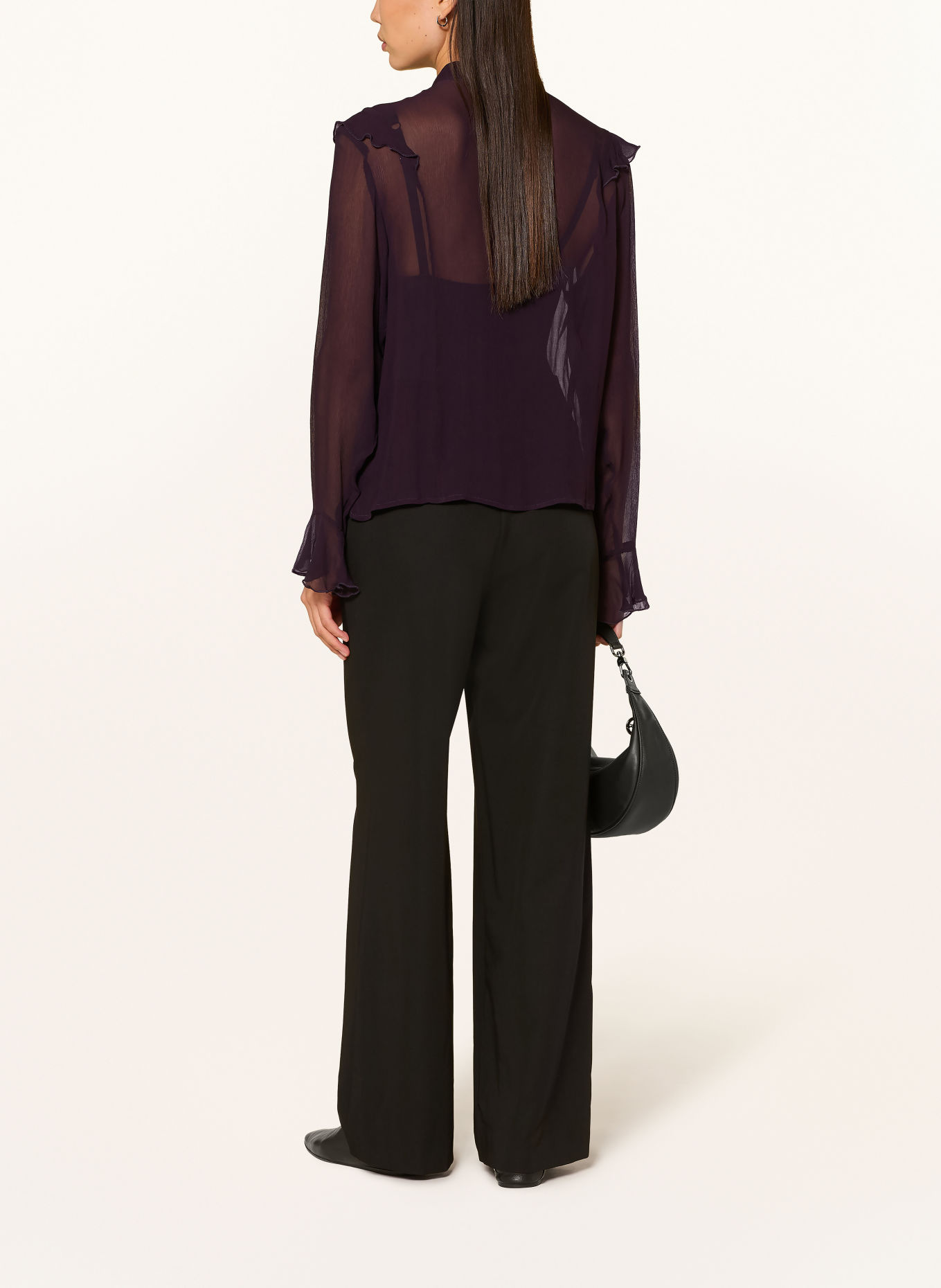 darling harbour Tie-neck blouse with ruffles: BLUEBERRY