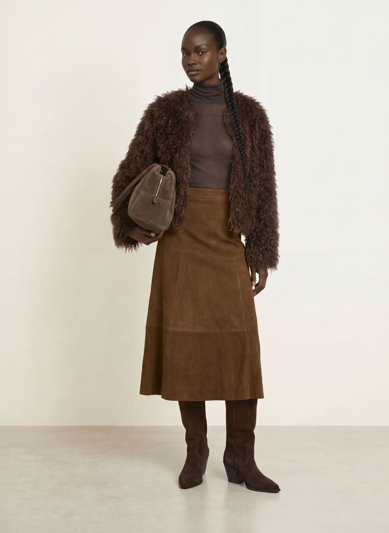 STUDIO AR Leren rok HELENA: MARRON FONCÉ