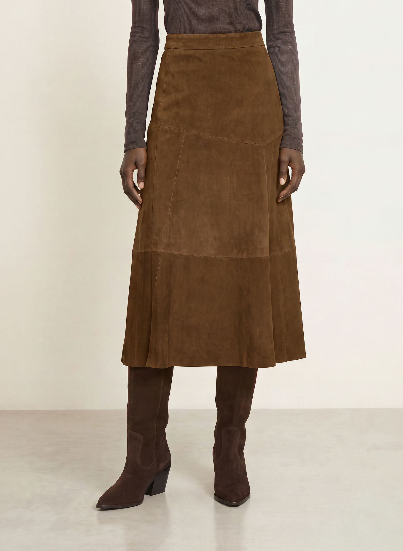 STUDIO AR Leren rok HELENA: MARRON FONCÉ