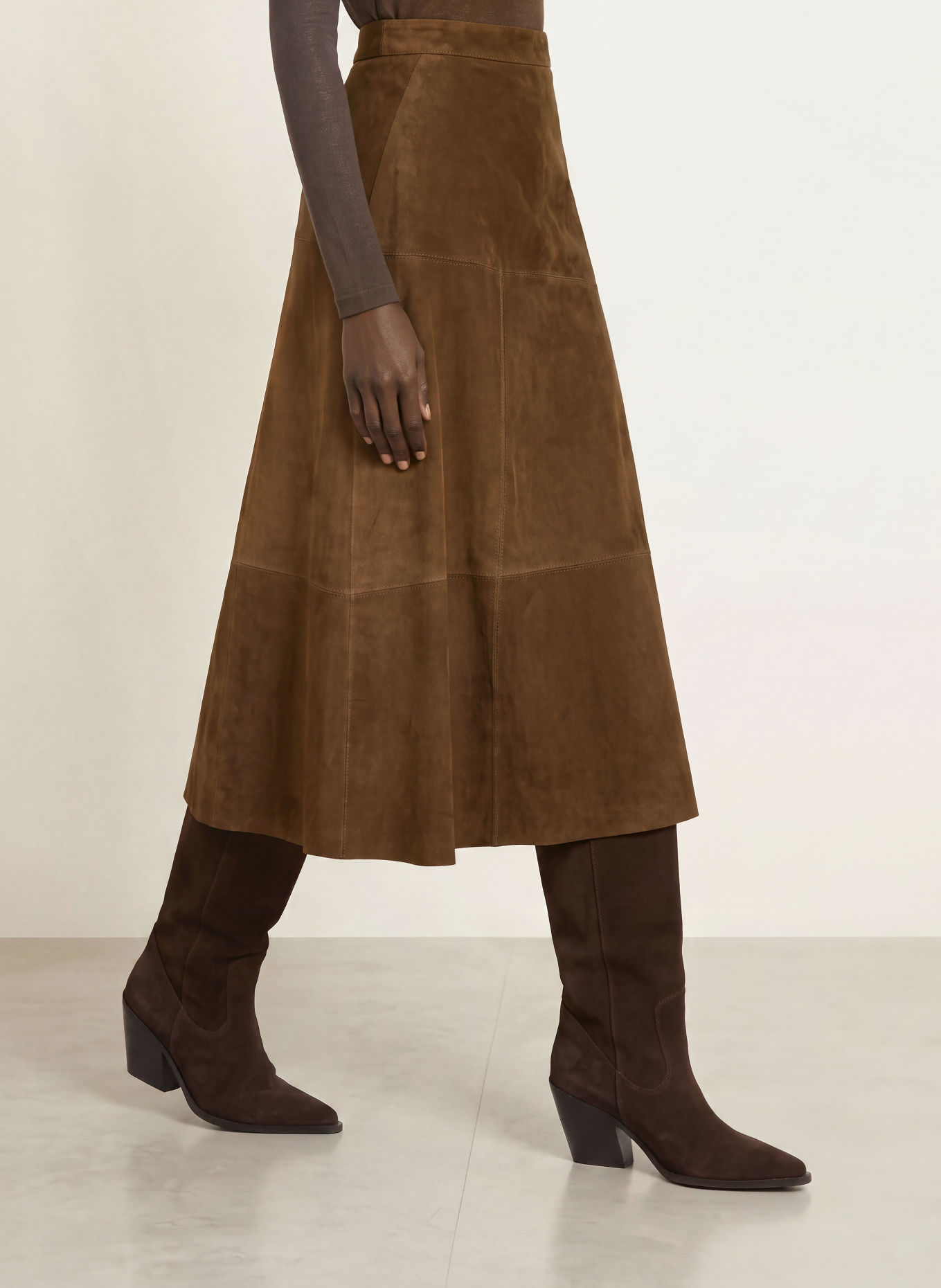 STUDIO AR Leren rok HELENA: MARRON FONCÉ