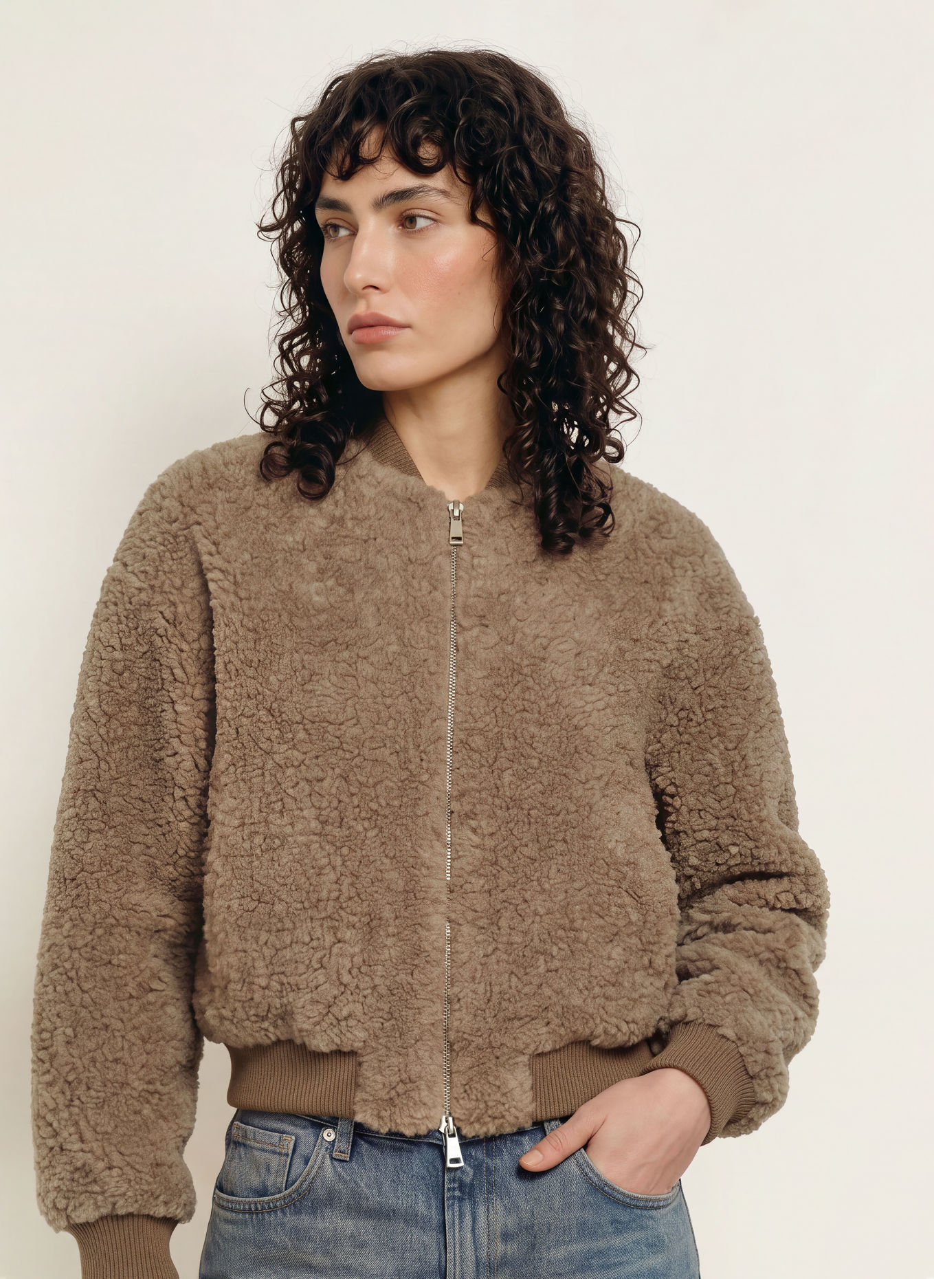 STUDIO AR Teddyfell-Blouson LAURA: TAUPE