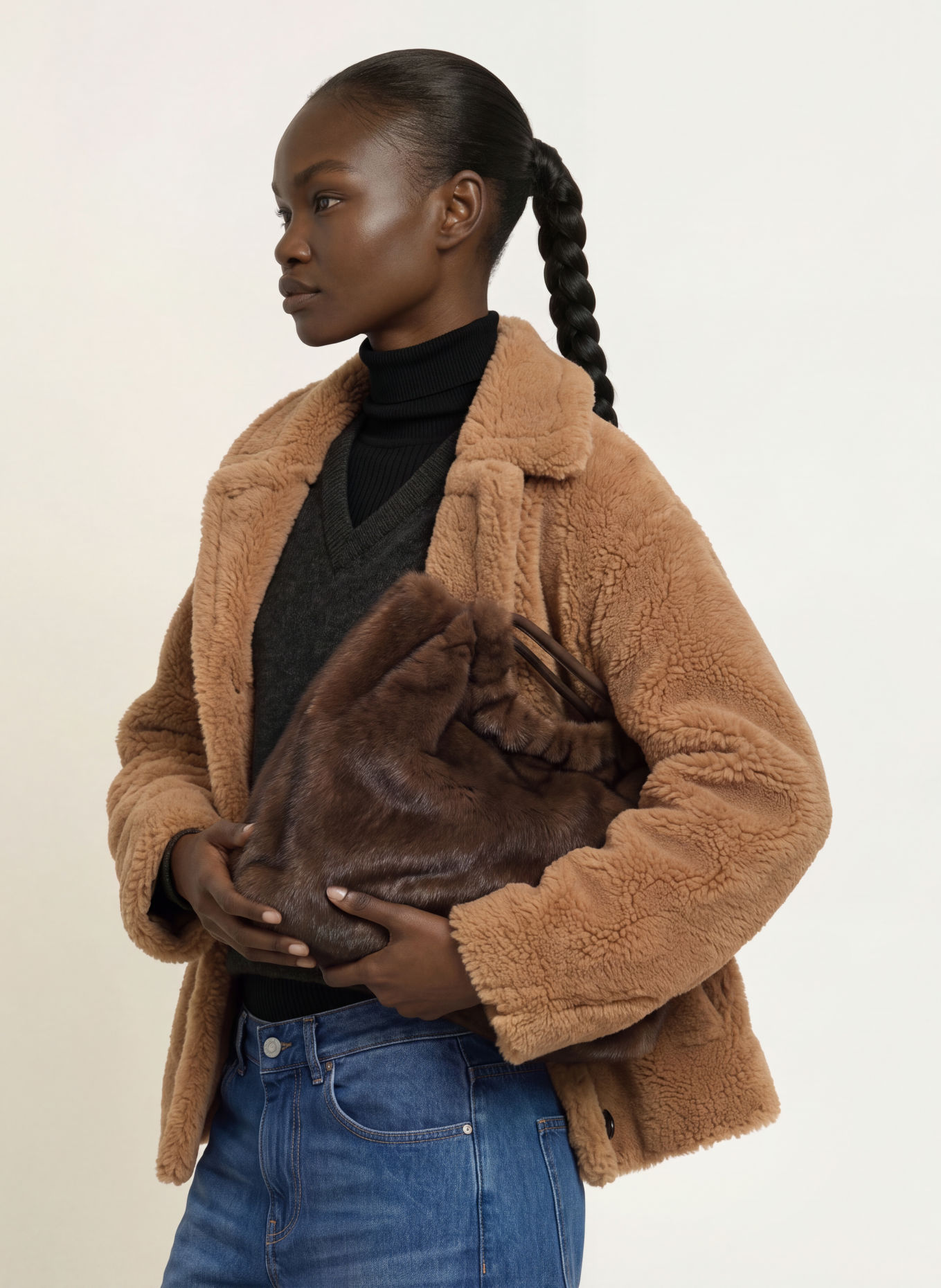 STUDIO AR ALEXI Shoppers made of faux fur: DARK BROWN