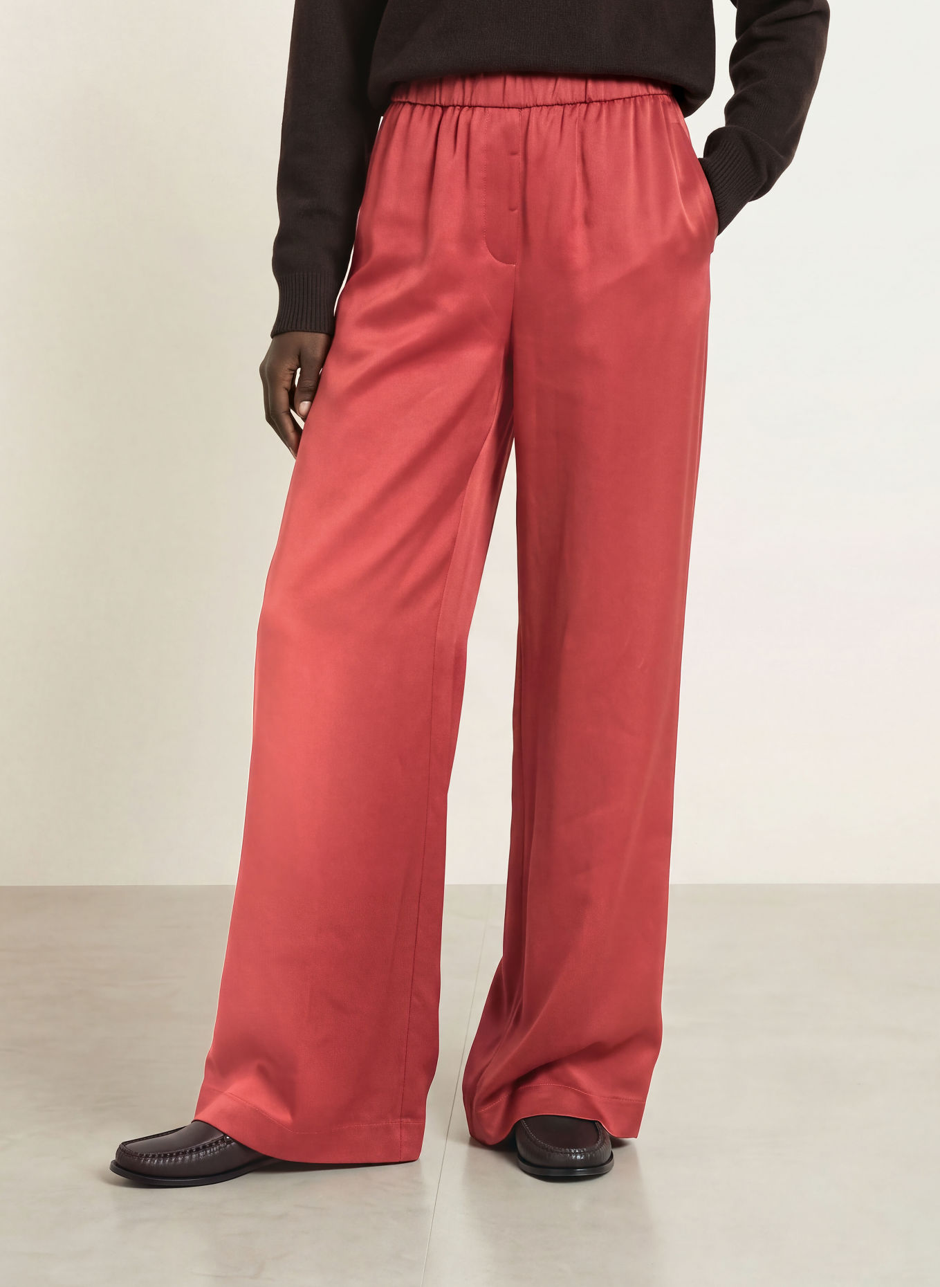 PESERICO Marlene-broek van satijn: ROOD