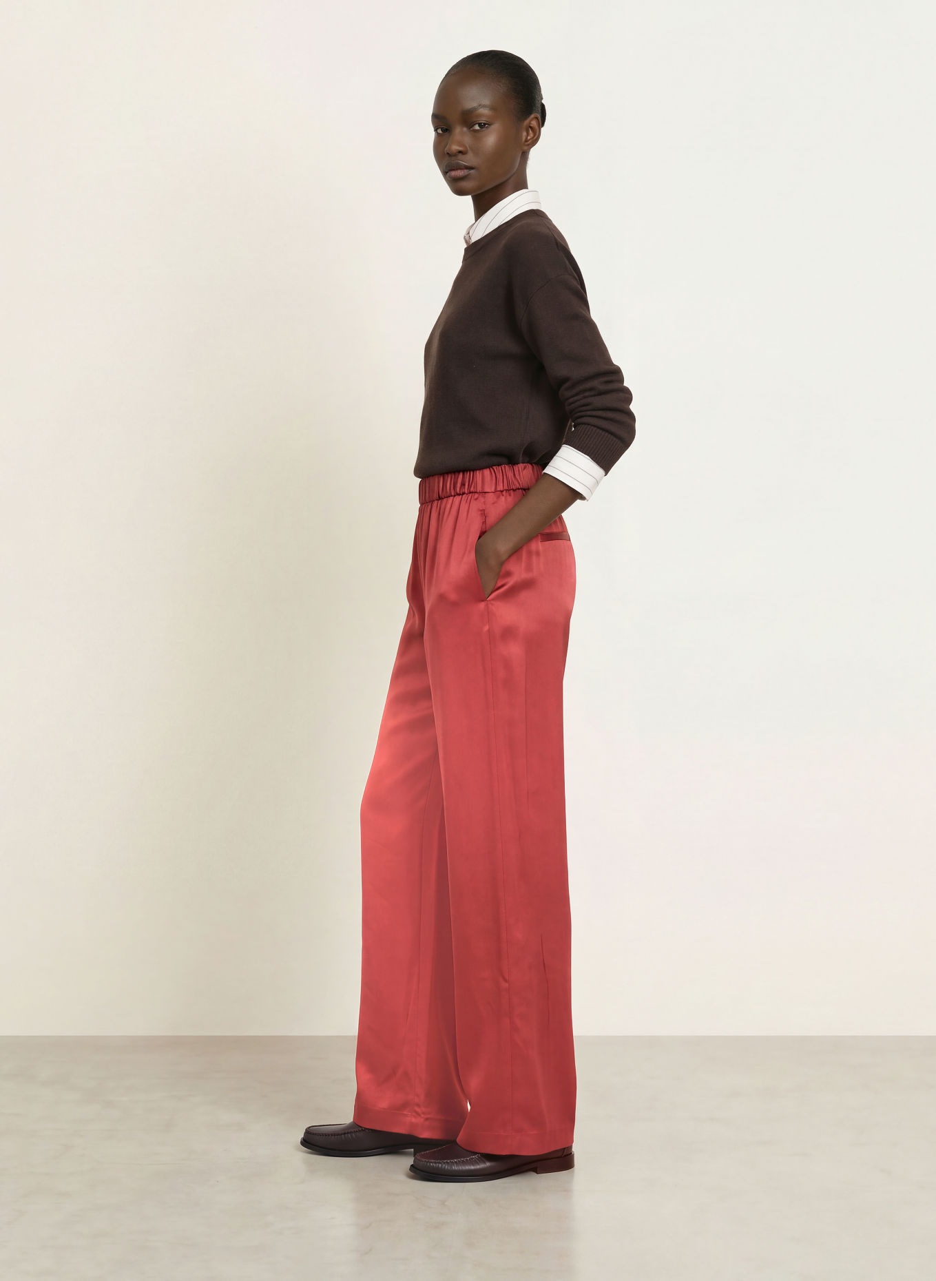 PESERICO Marlene-broek van satijn: ROOD
