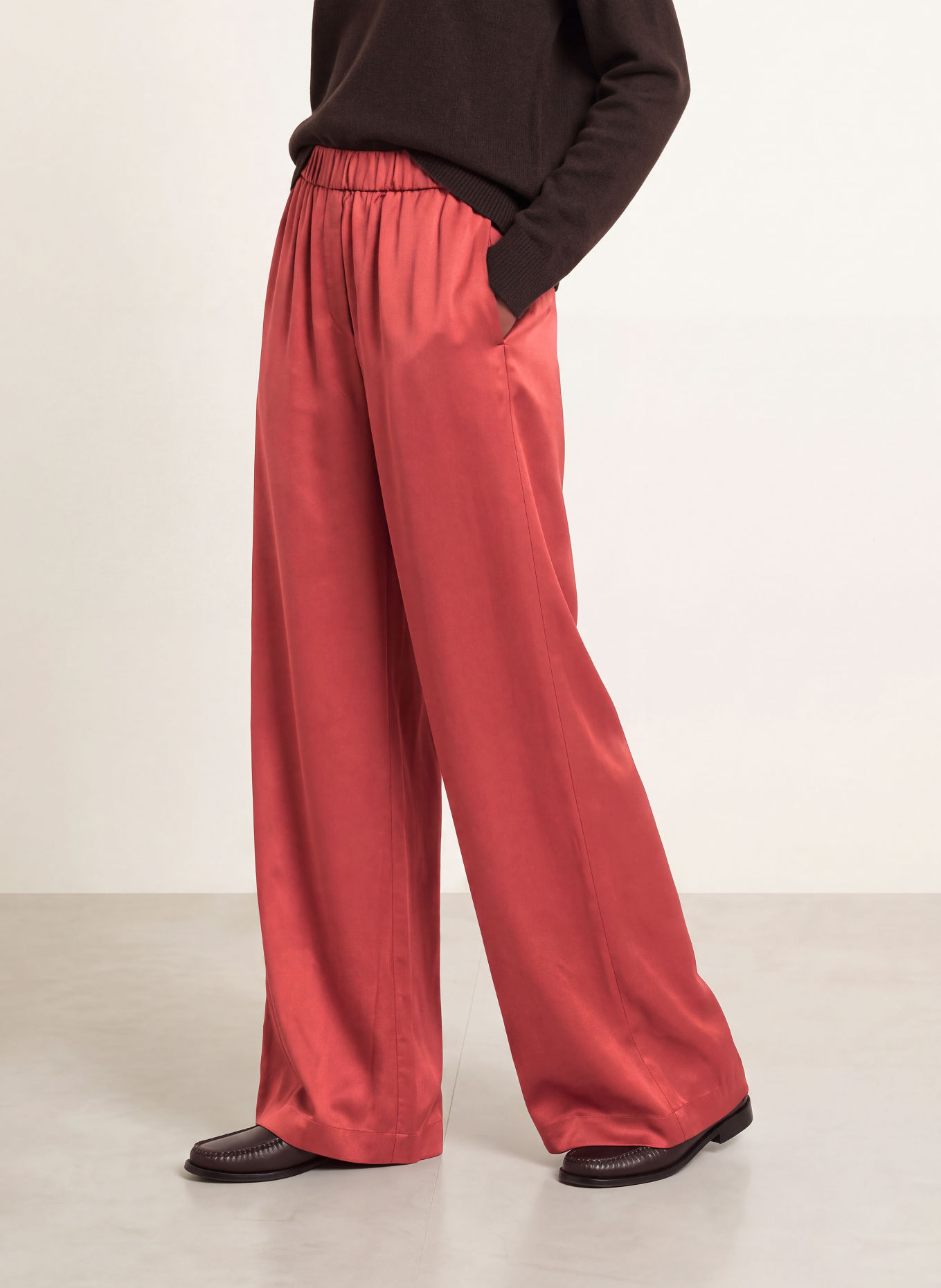 PESERICO Marlene-broek van satijn: ROOD