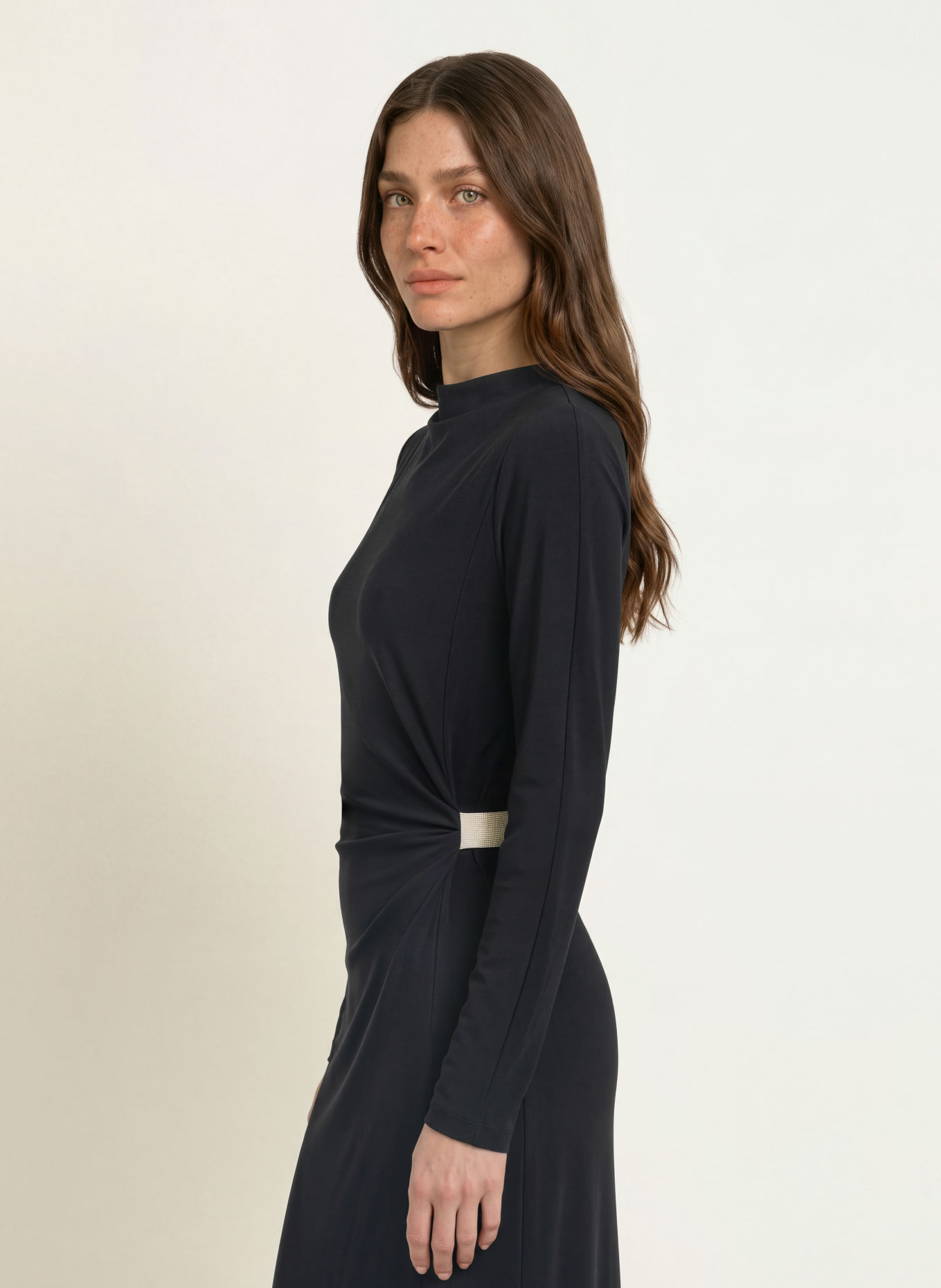 PESERICO Robe de soirée en jersey ornée de perles décoratives: BLEU FONCÉ