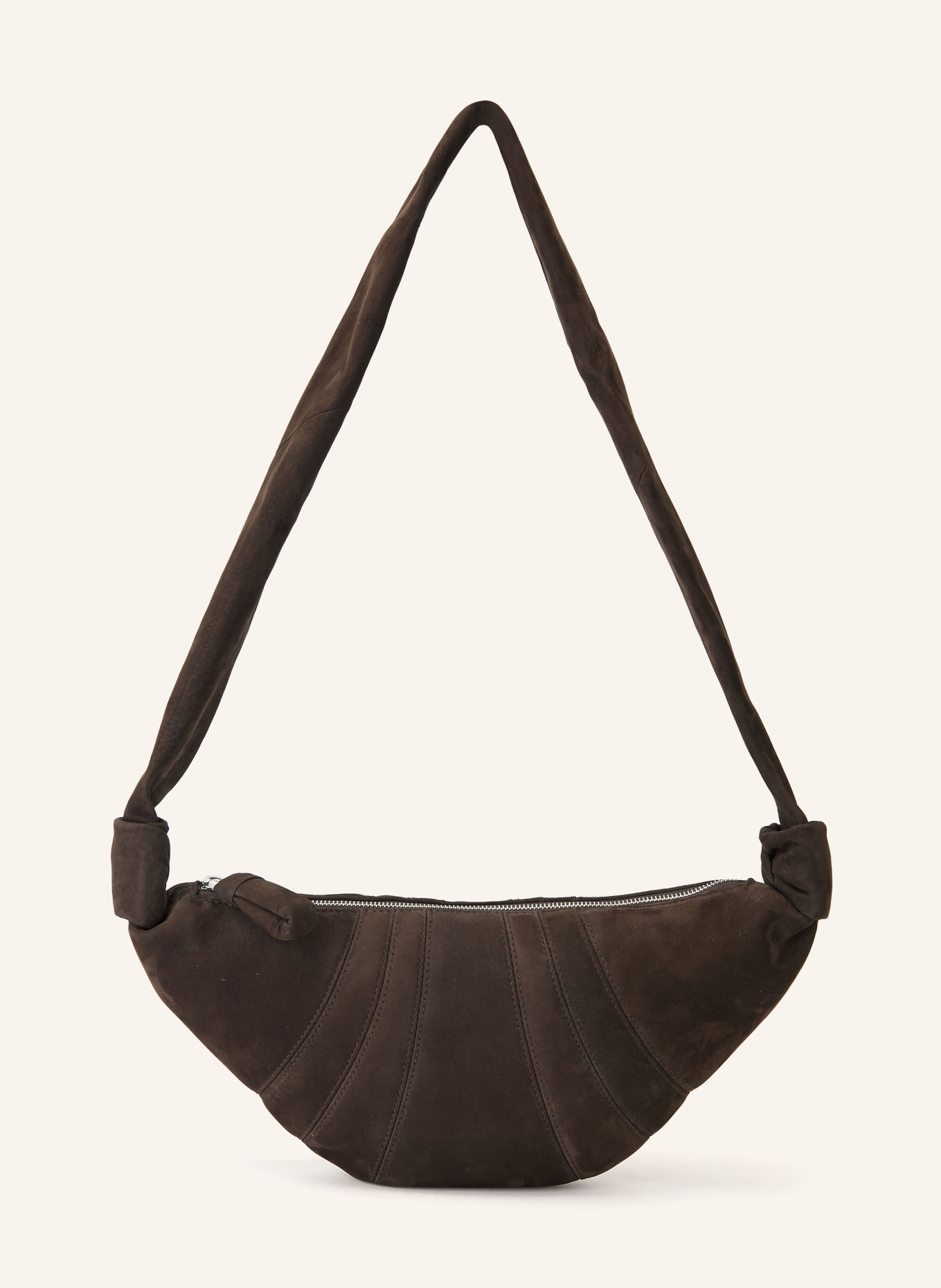 LEMAIRE Schultertasche CROISSANT SMALL: DUNKELBRAUN / SILBER