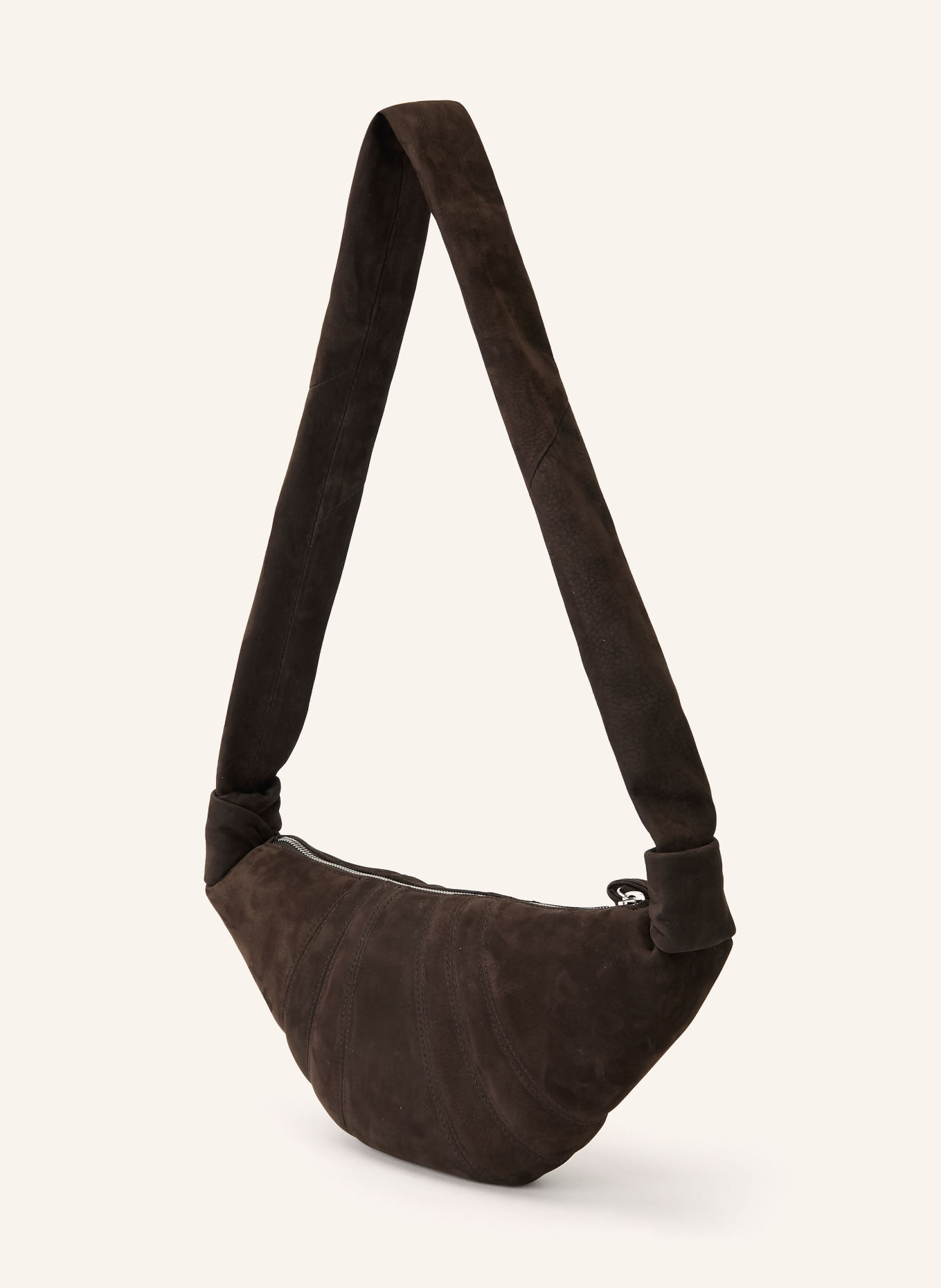 LEMAIRE Schultertasche CROISSANT SMALL: DUNKELBRAUN / SILBER