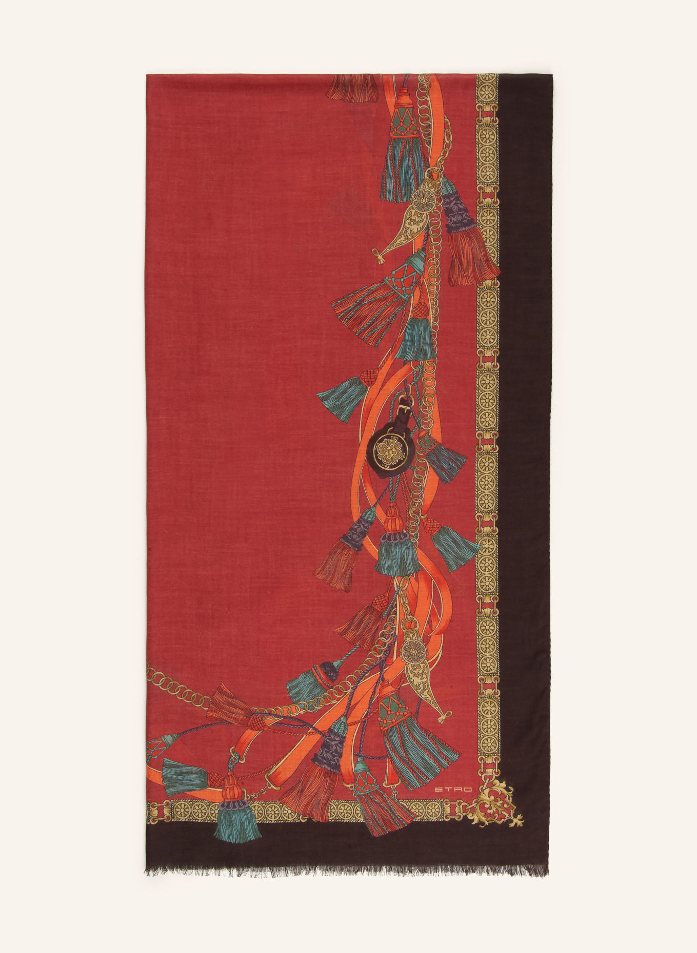 ETRO Schal: ROT / DUNKELBRAUN / DUNKELGRÜN