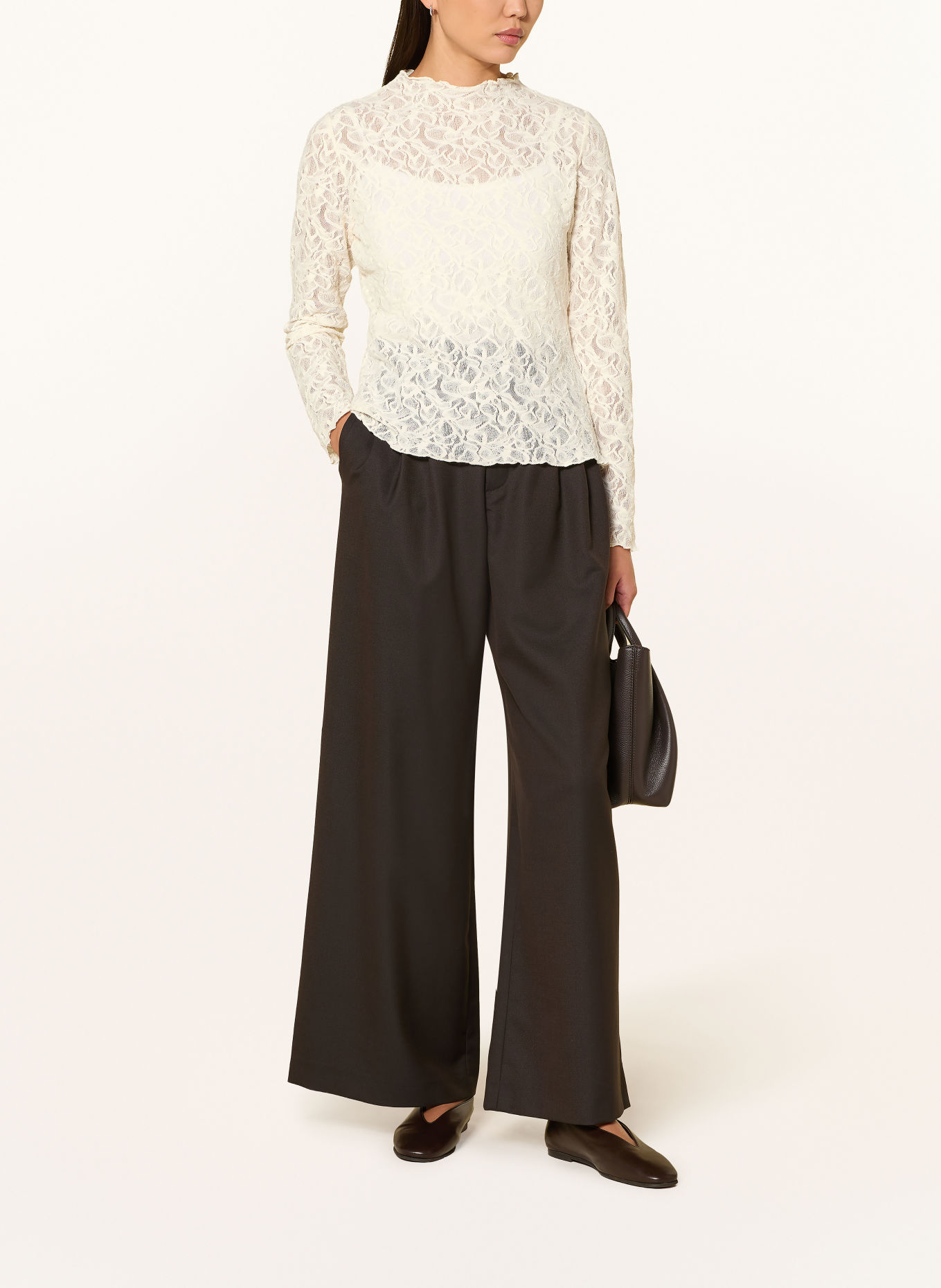 s.Oliver BLACK LABEL Long-sleeve shirt with lace detail: WHITE