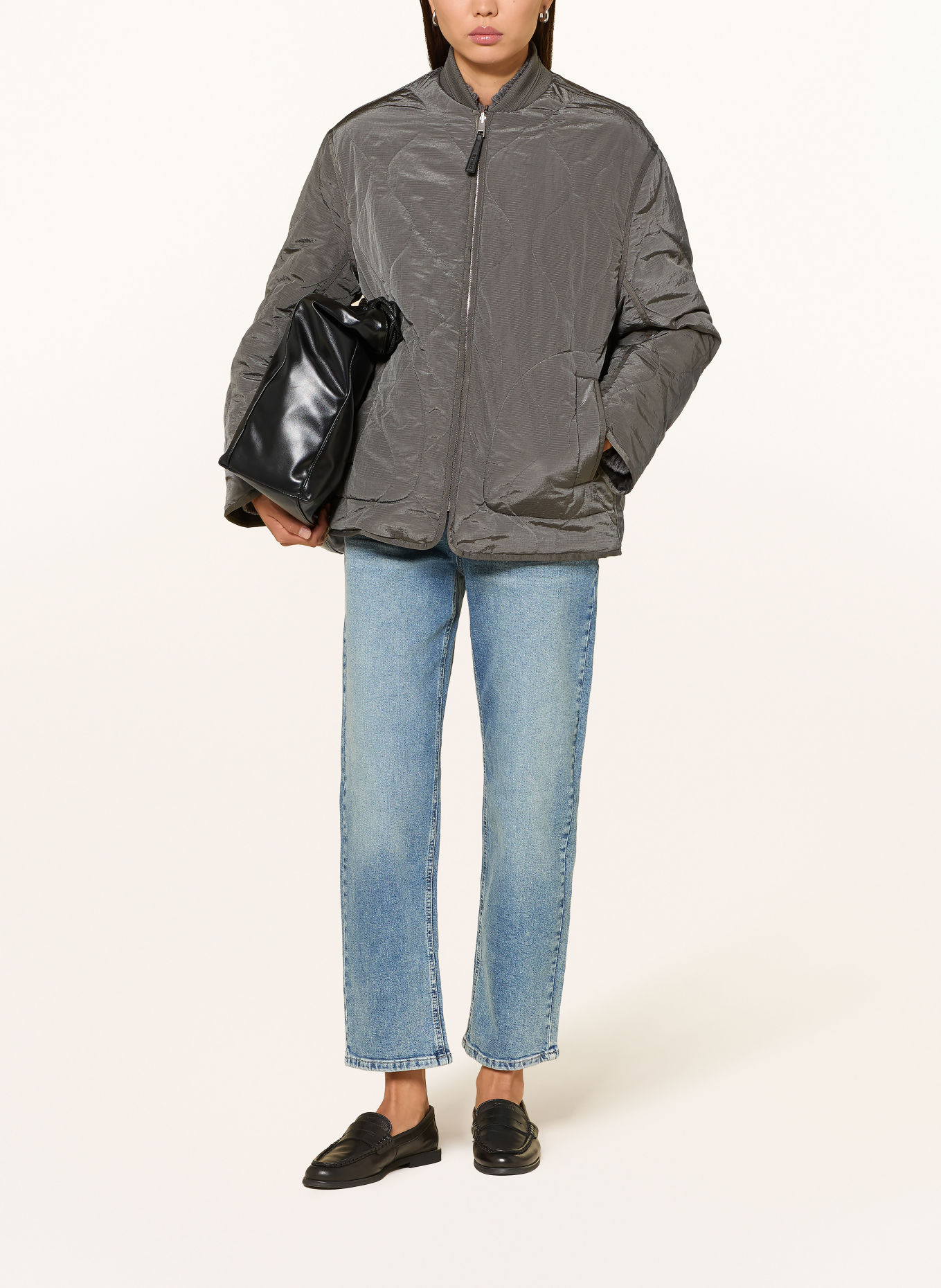 OPUS HEVON Reversible Quilted Jacket: DARK GRAY / GRAY