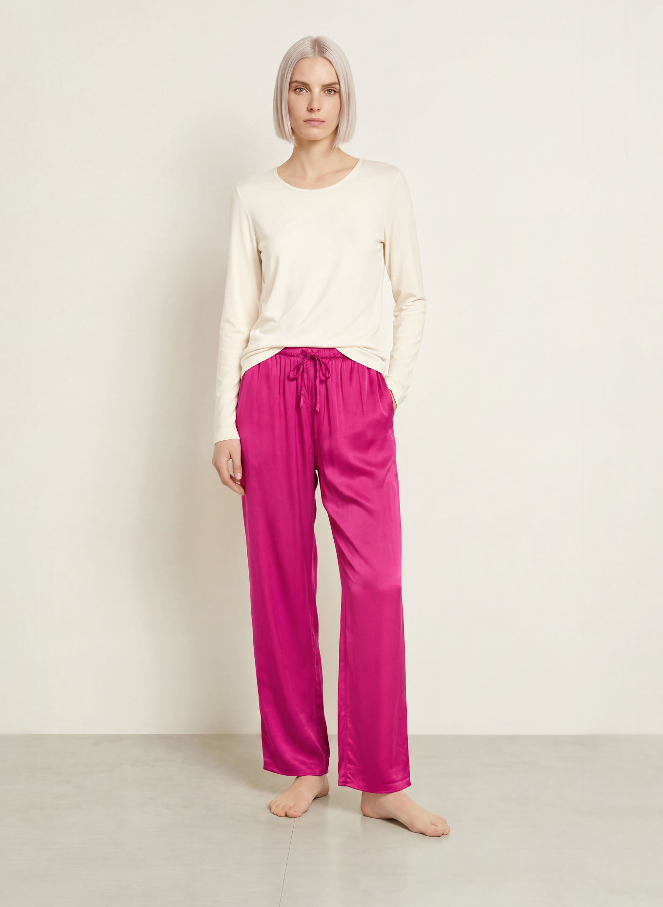ESSENZA Pyjamabroek IDA UNI van satijn: FUCHSIA