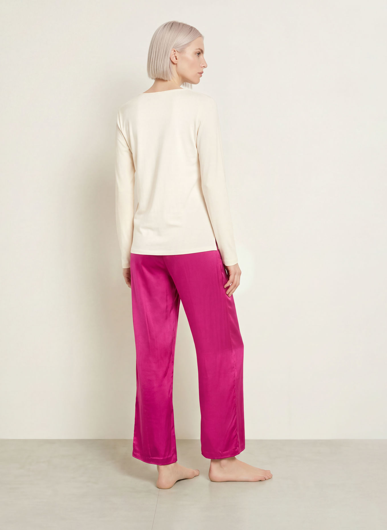 ESSENZA Pyjamabroek IDA UNI van satijn: FUCHSIA